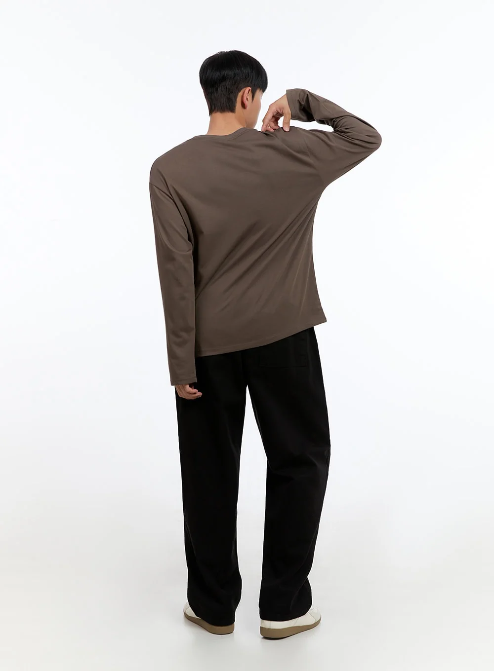 Men's Basic Cotton Long Sleeve T-Shirt (Brown) IS412 - Image 7