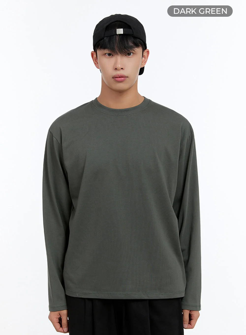 Men's Basic Cotton Long Sleeve T-Shirt (Dark Green) IS412 - Image 10