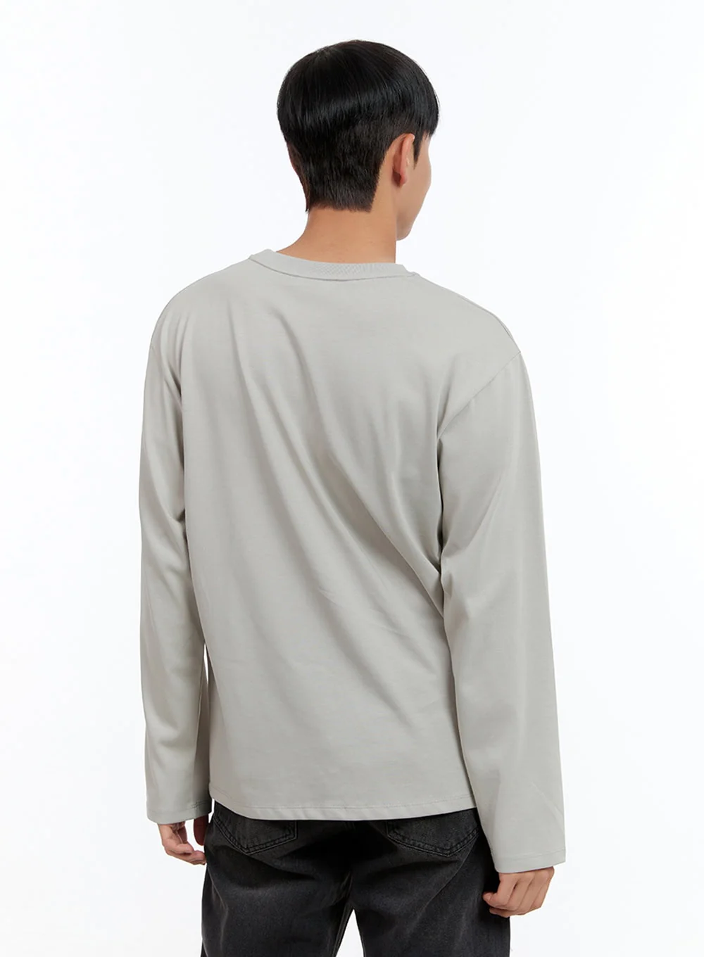 Men's Basic Cotton Long Sleeve T-Shirt (Gray) IS412 - Image 5