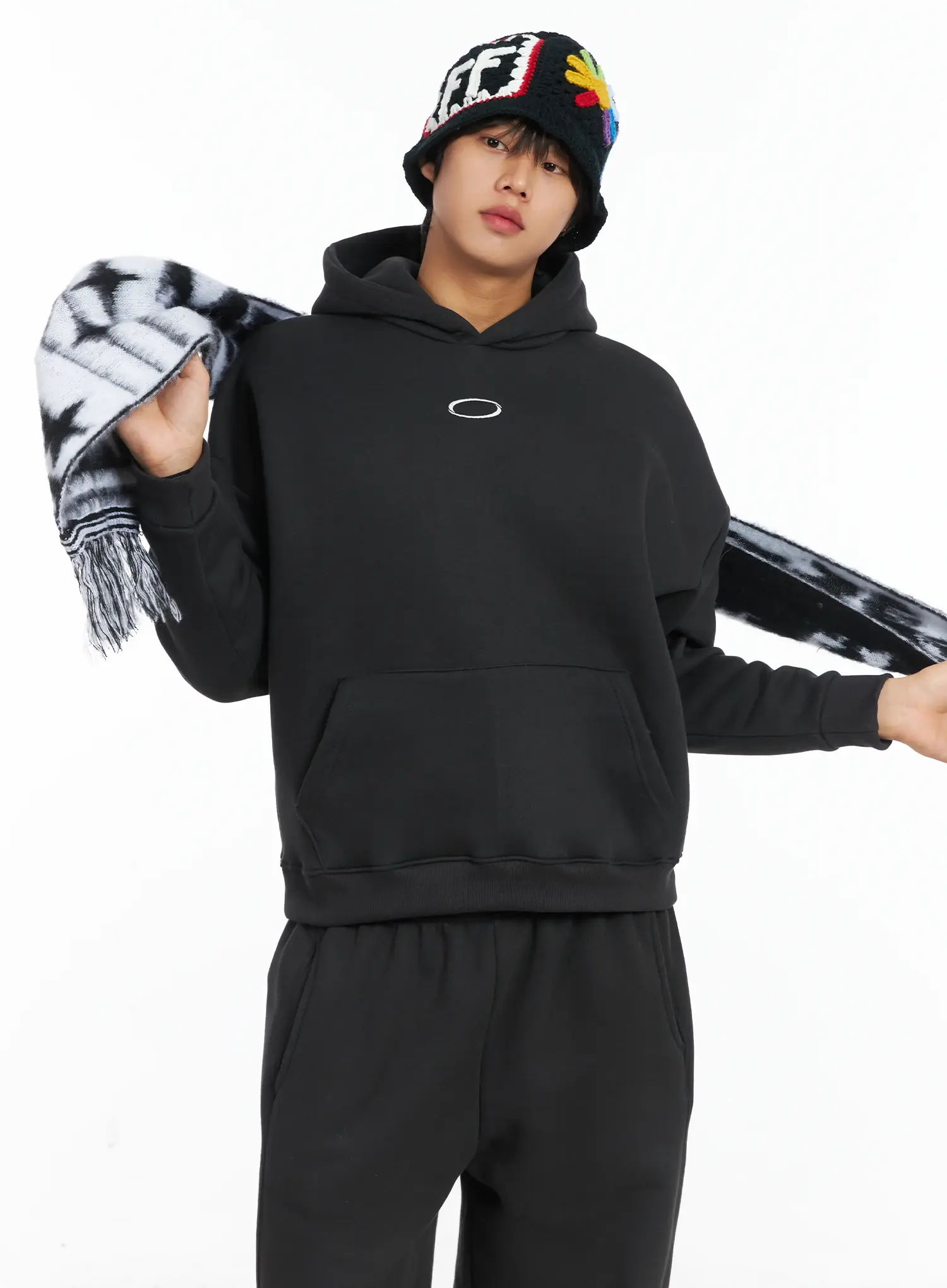 Men's Basic Logo Embroidered Fleece Hoodie IJ512 - Image 2