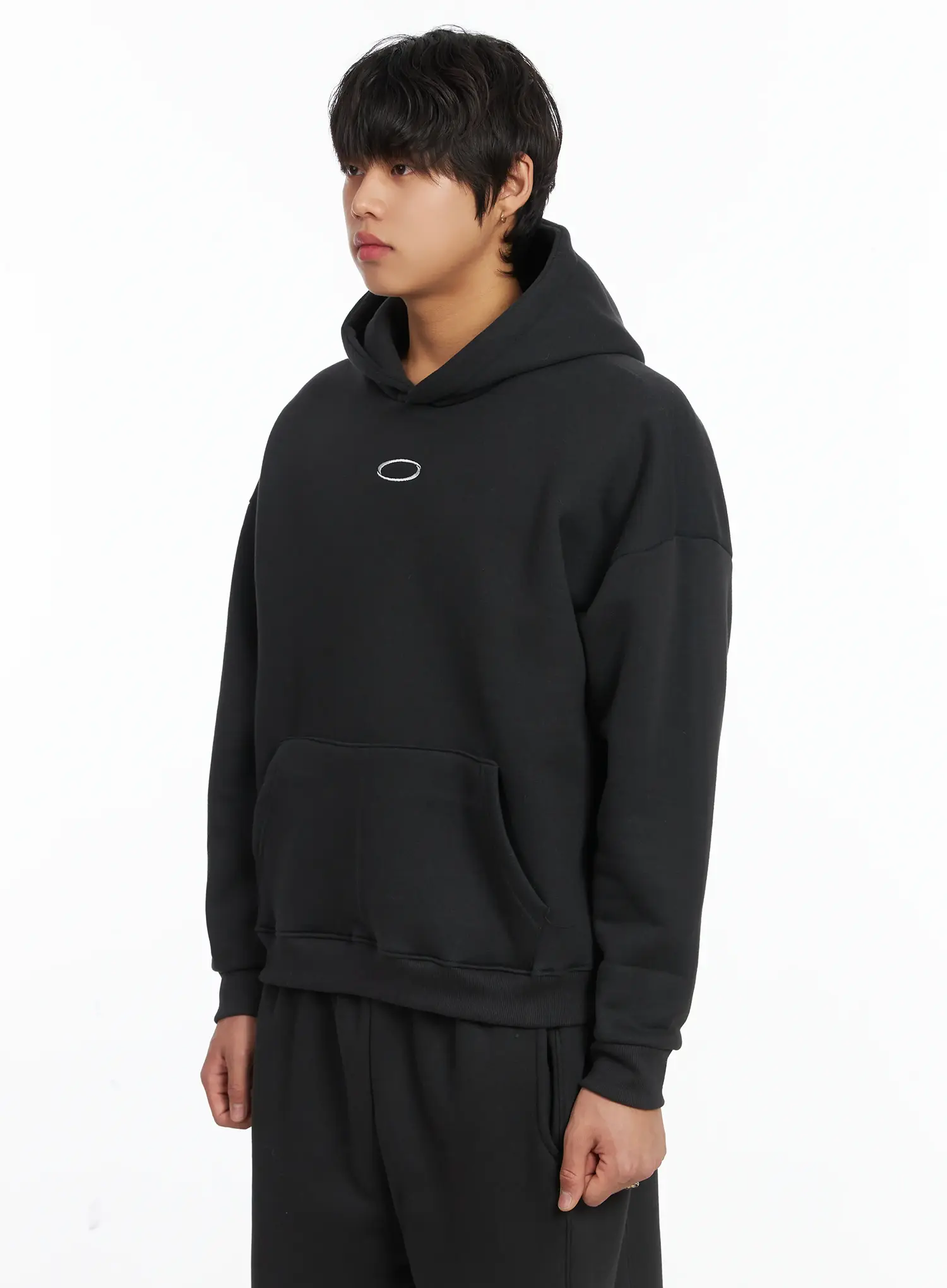 Men's Basic Logo Embroidered Fleece Hoodie IJ512 - Image 4
