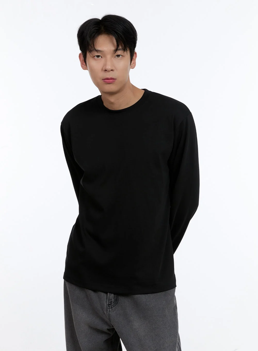 Men's Basic Long Sleeve (Black) IG427 - Image 3