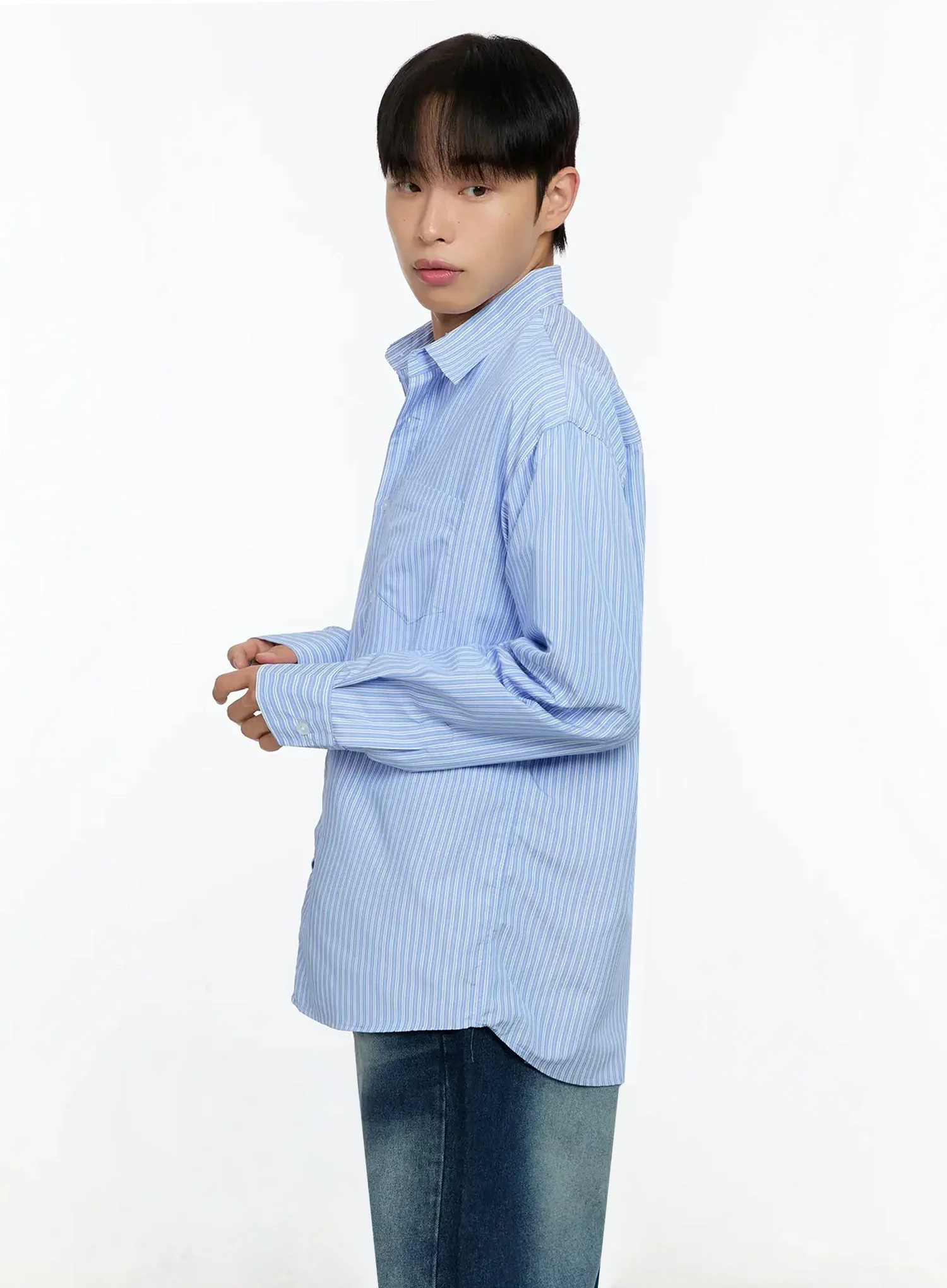 Men's Basic Striped Button-Up IN506 - Image 6