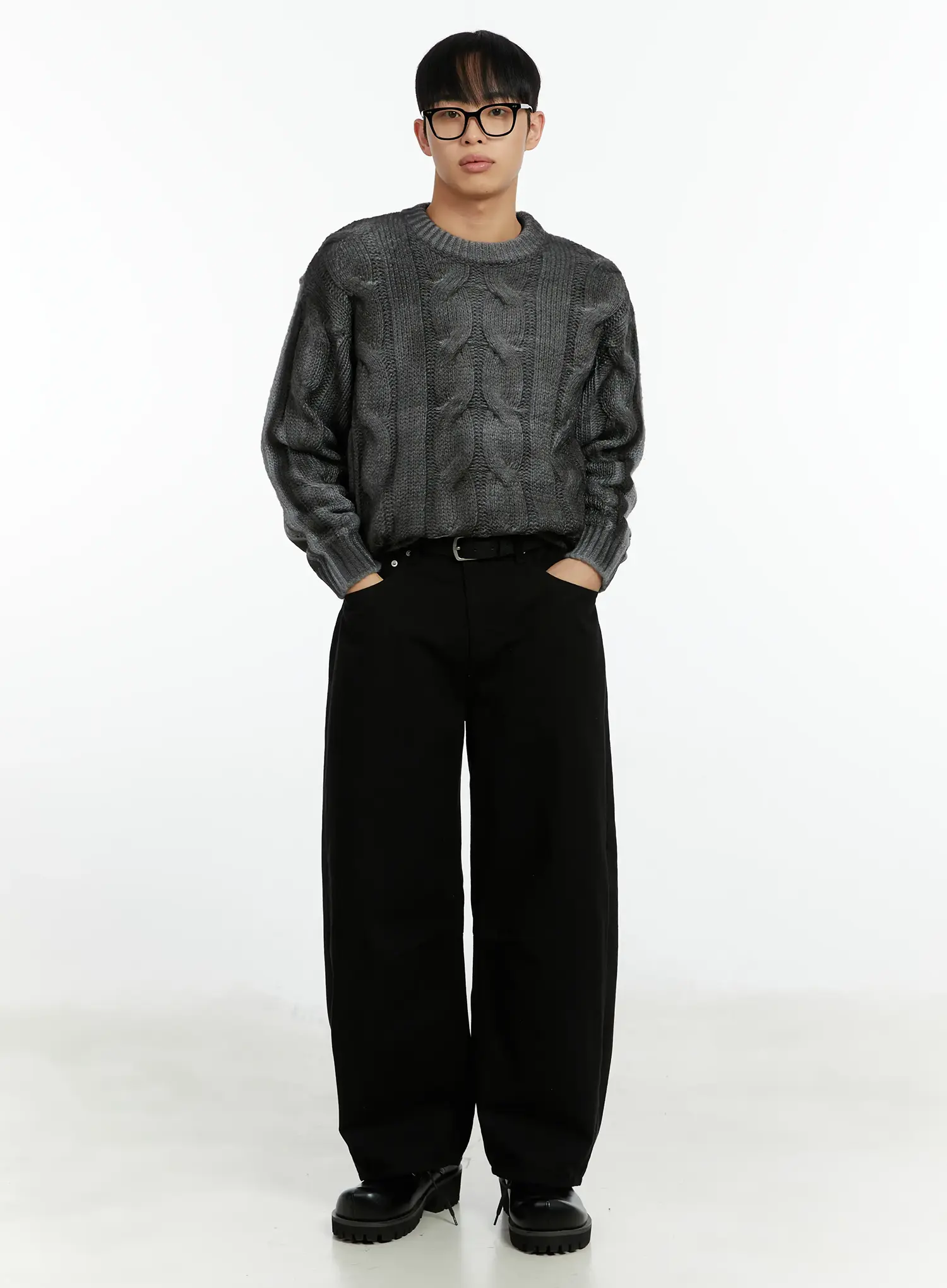 Men's Black Curved Fit Wide Cotton Pants IF511 - Image 10