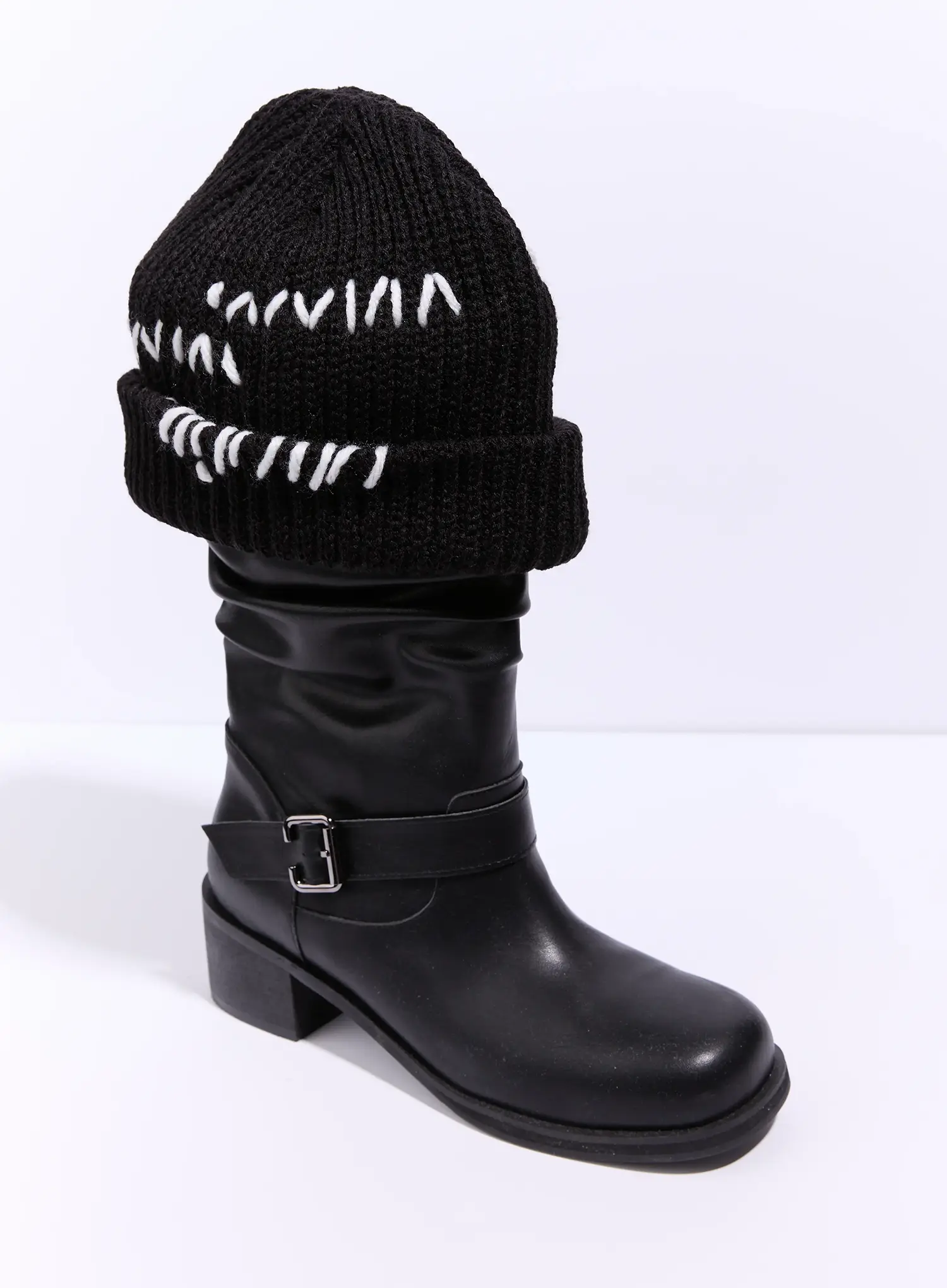 Men's Black Hand-Stitched Beanie IL511 - Image 9
