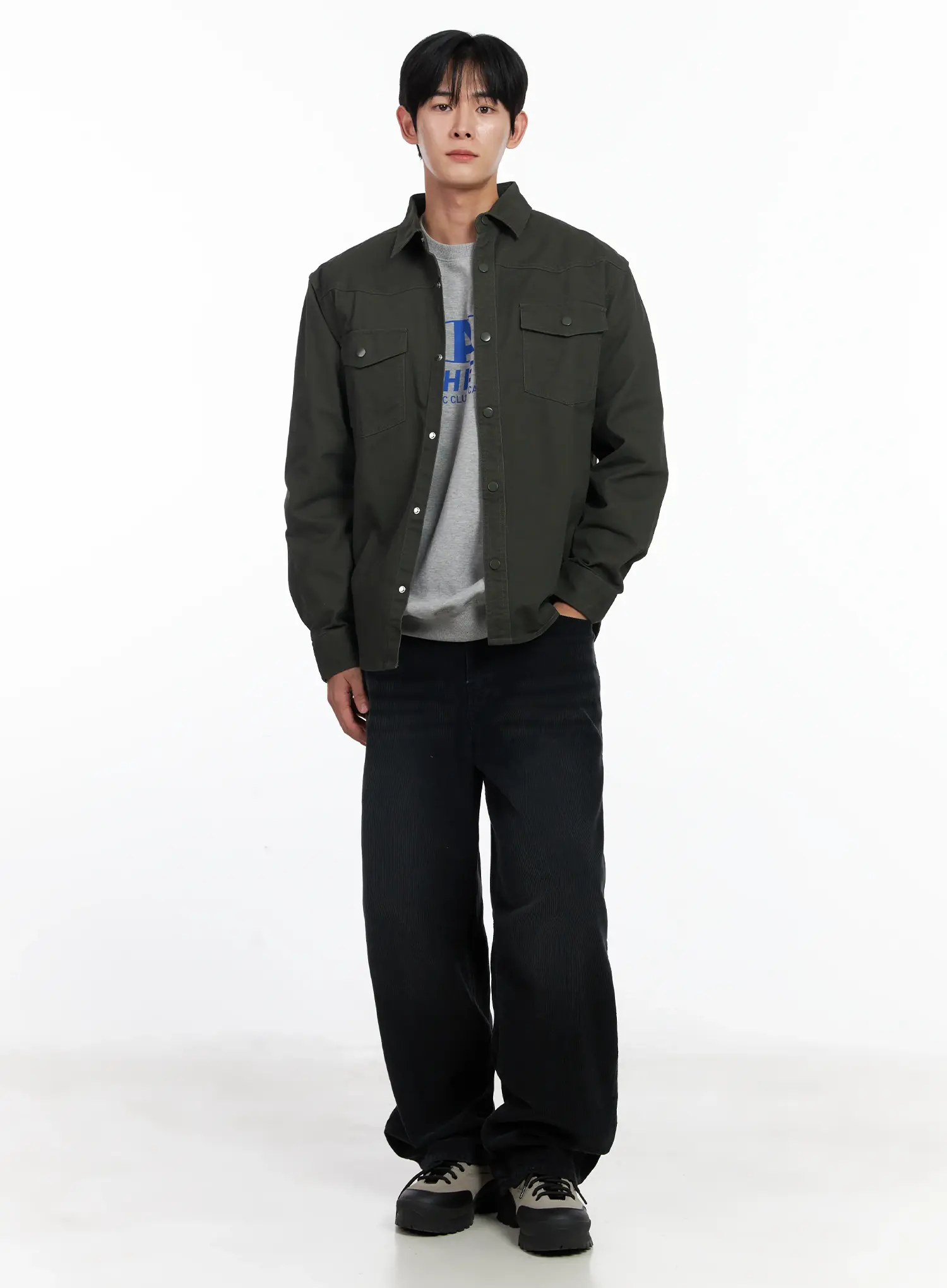 Men's Black Washed Wide Corduroy Pants IJ521 - Image 8