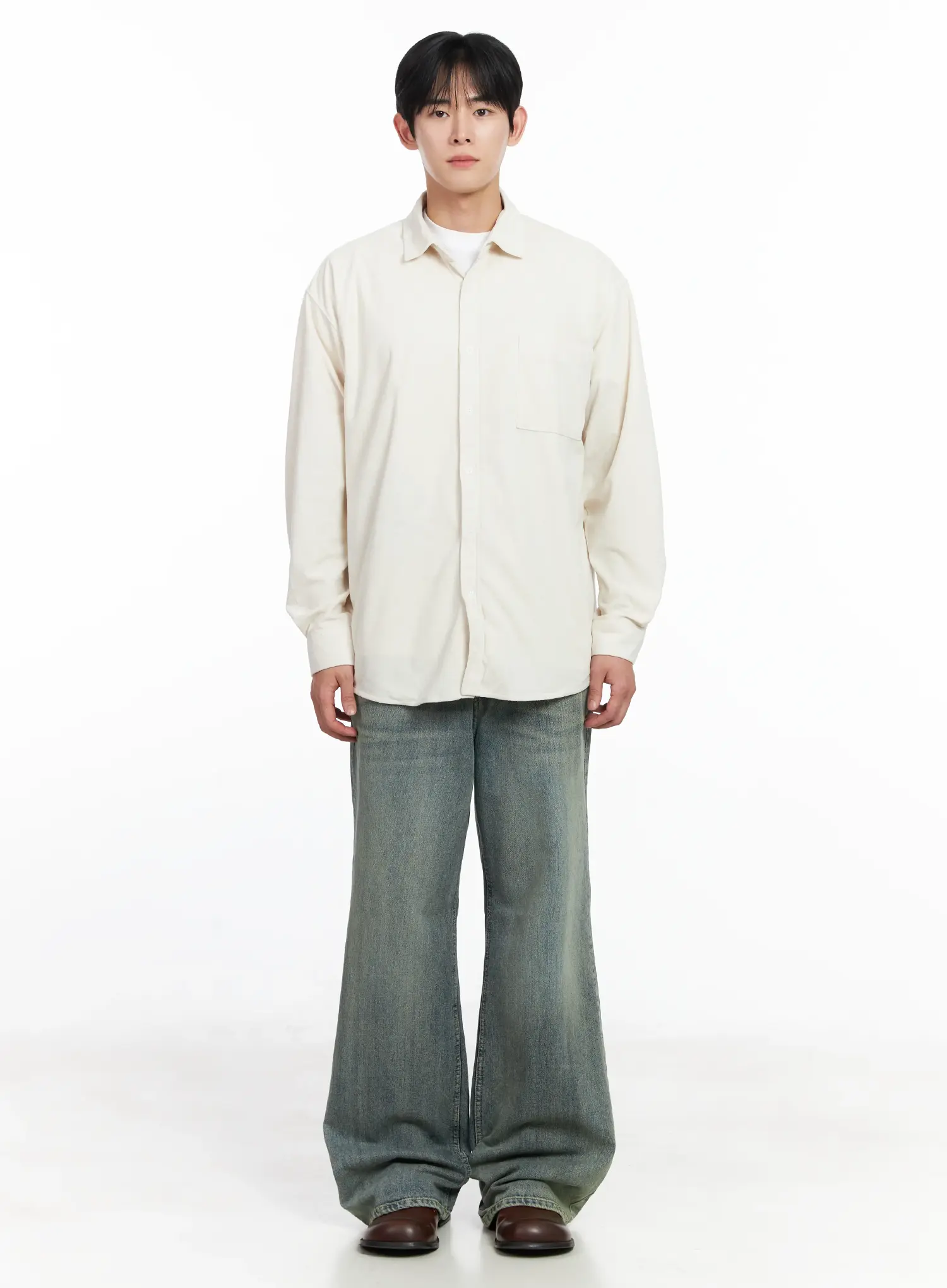Men's Blue Washed Semi-Flared Jeans IJ521 - Image 3