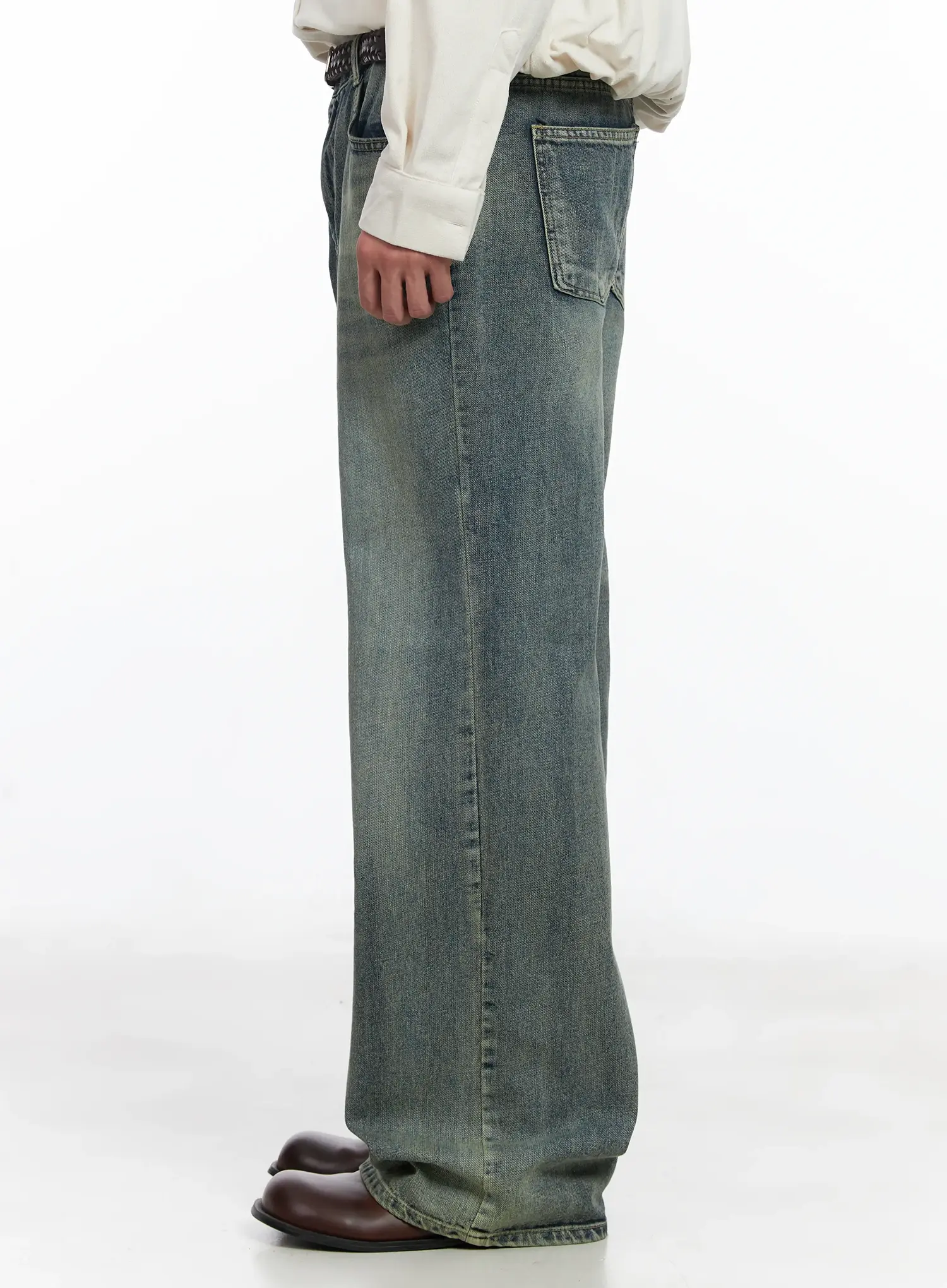 Men's Blue Washed Semi-Flared Jeans IJ521 - Image 5