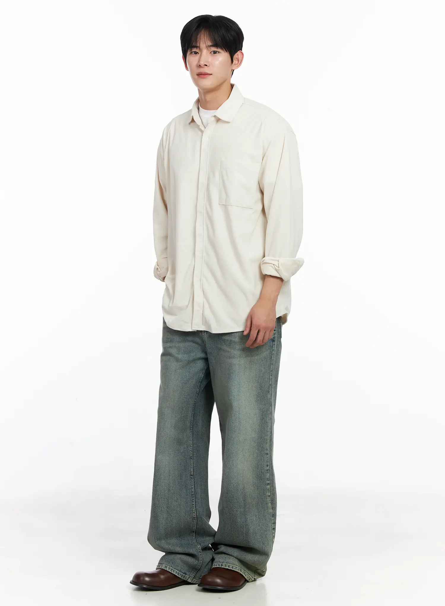 Men's Blue Washed Semi-Flared Jeans IJ521 - Image 7