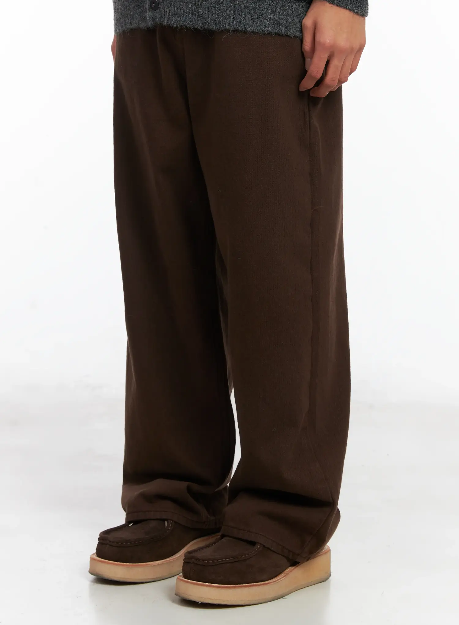 Men's Brown Herringbone Wide Cotton Pants ID511 - Image 4