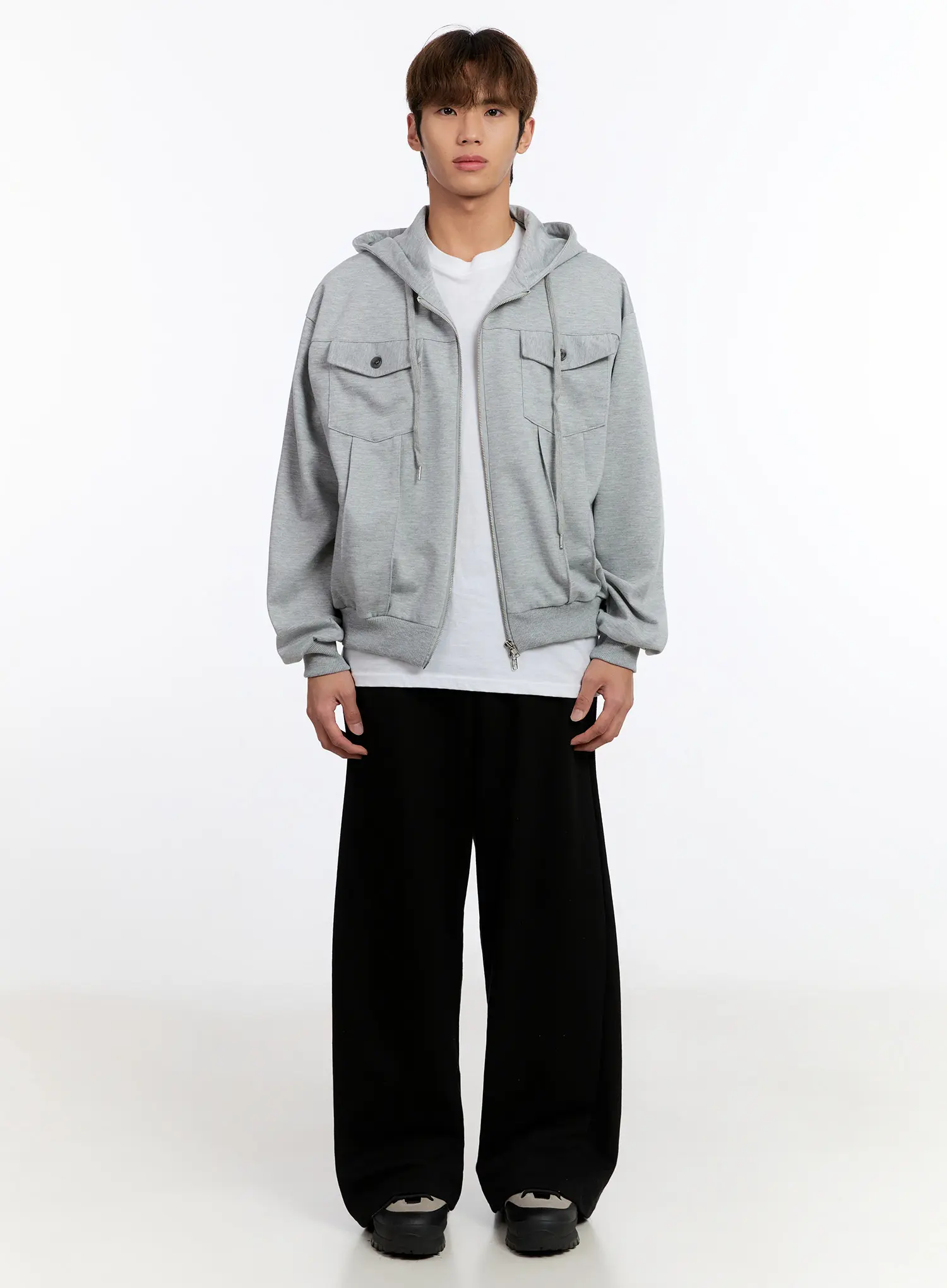 Men's Button Detail Zip-Up Hoodie Jacket IN528 - Image 3