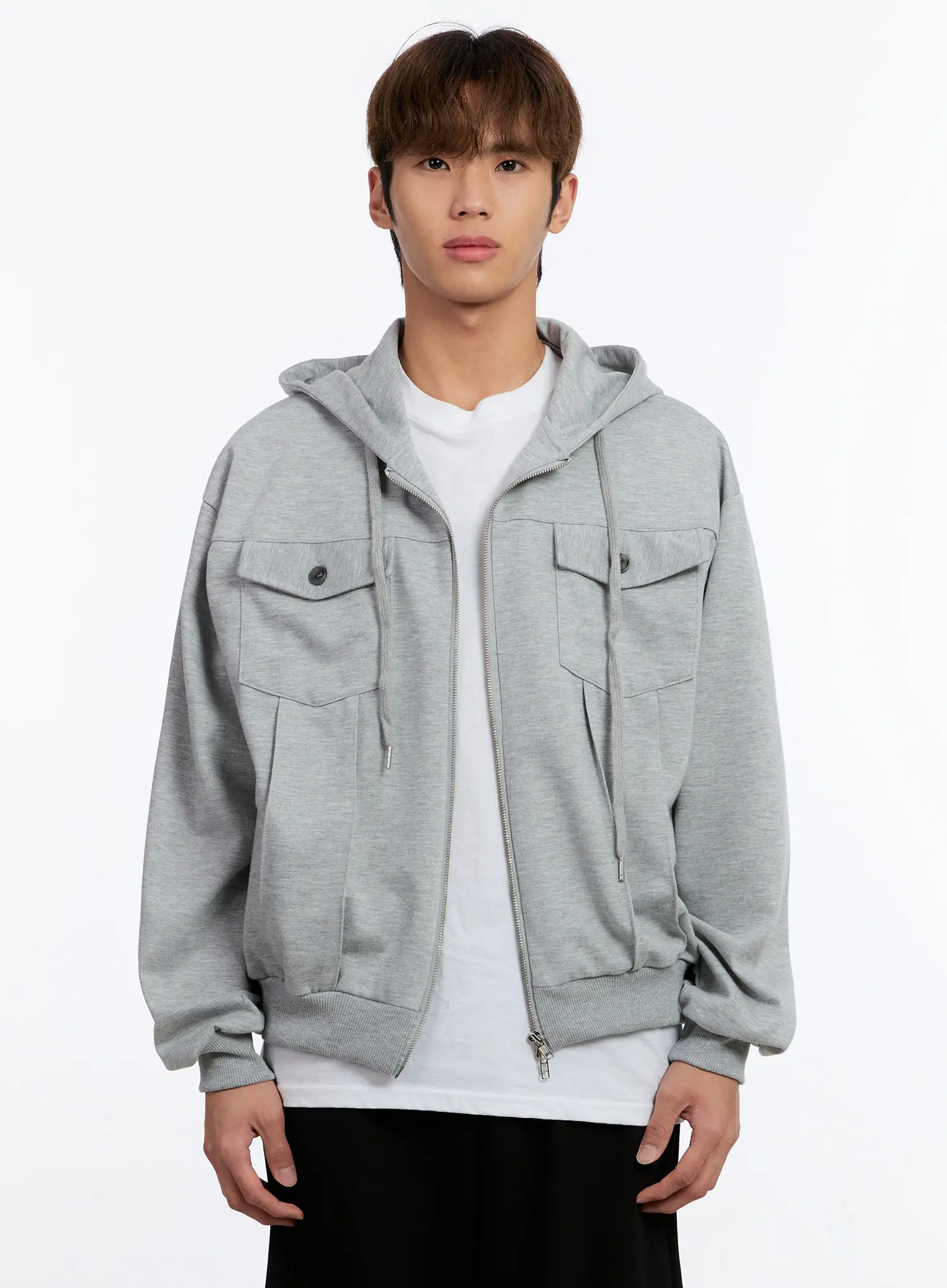 Men's Button Detail Zip-Up Hoodie Jacket IN528 - Image 8