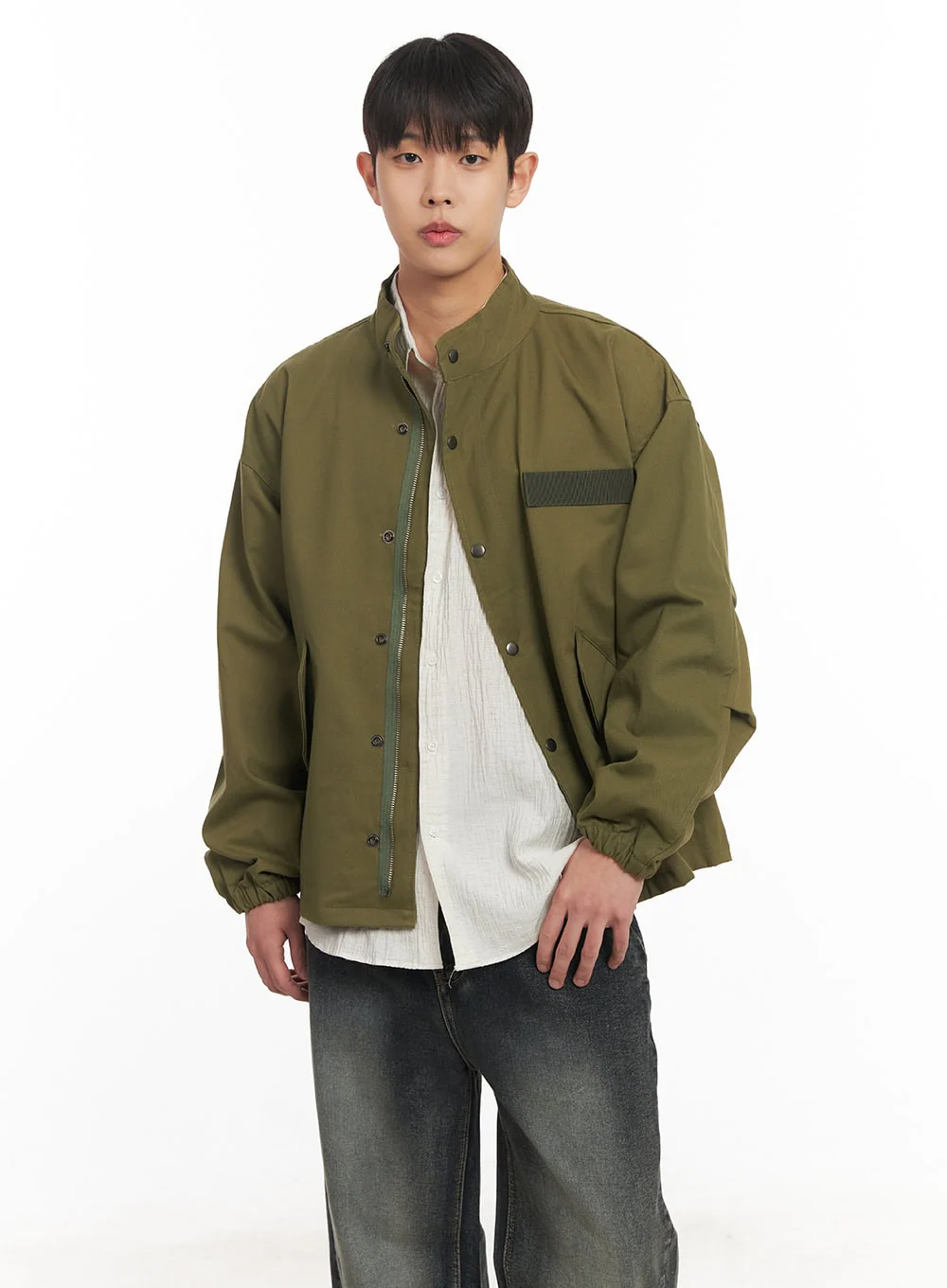 Men's Buttoned Zip-Up Coat IM514 - Image 3