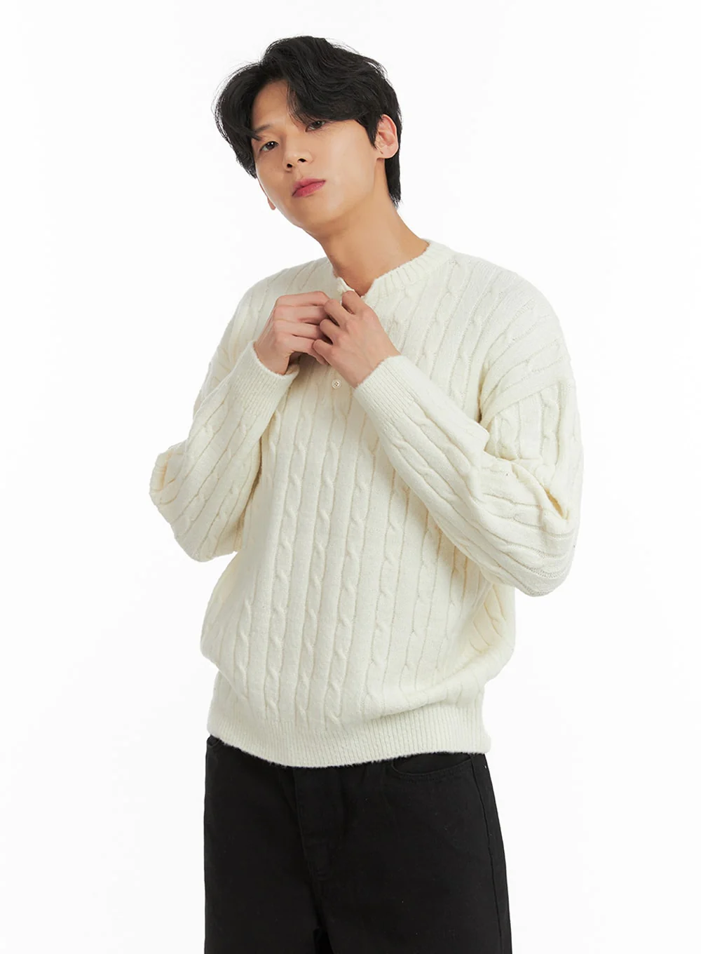 Men's Cable Knit Buttoned Sweater IA401 - Image 4