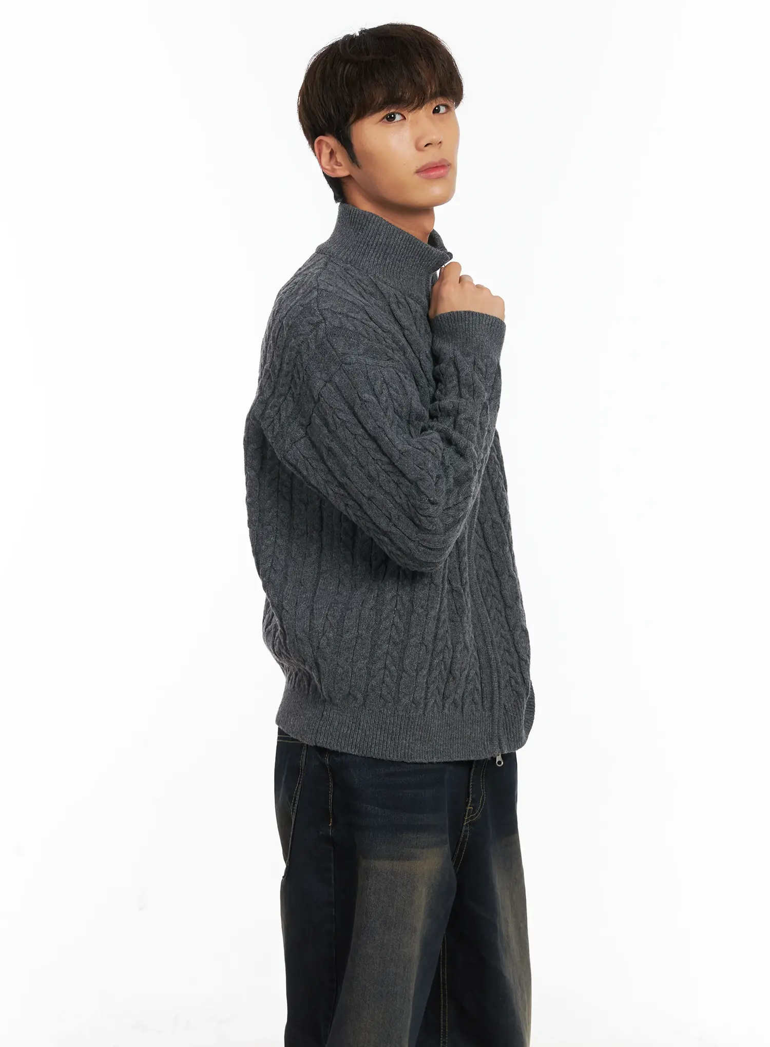 Men's Cable Knit Zip-Up Cardigan ID511