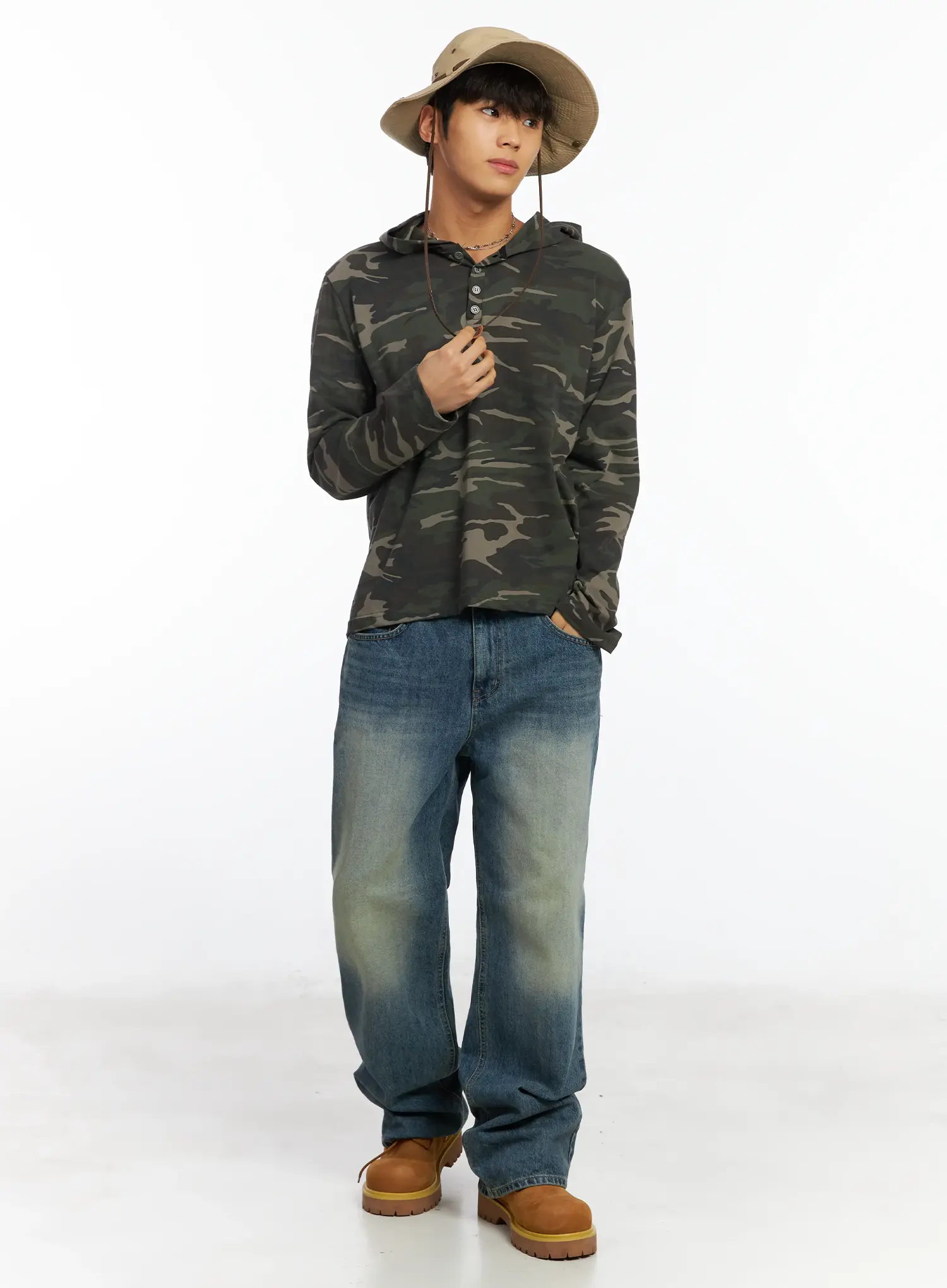 Men's Camo Henley Hoodie IF504 - Image 2