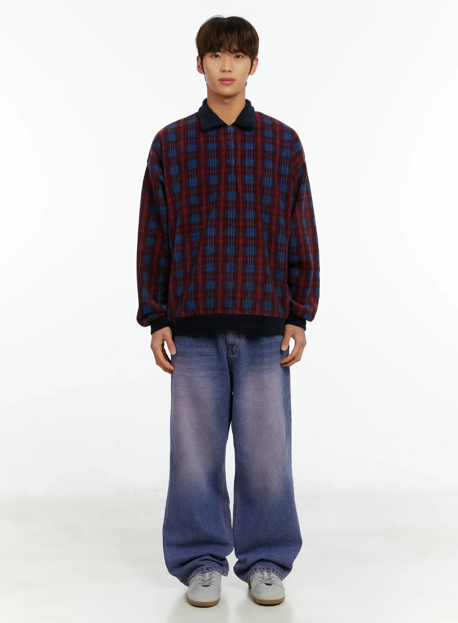 Men's Checkered Collar Sweatshirt ID523 - Image 3