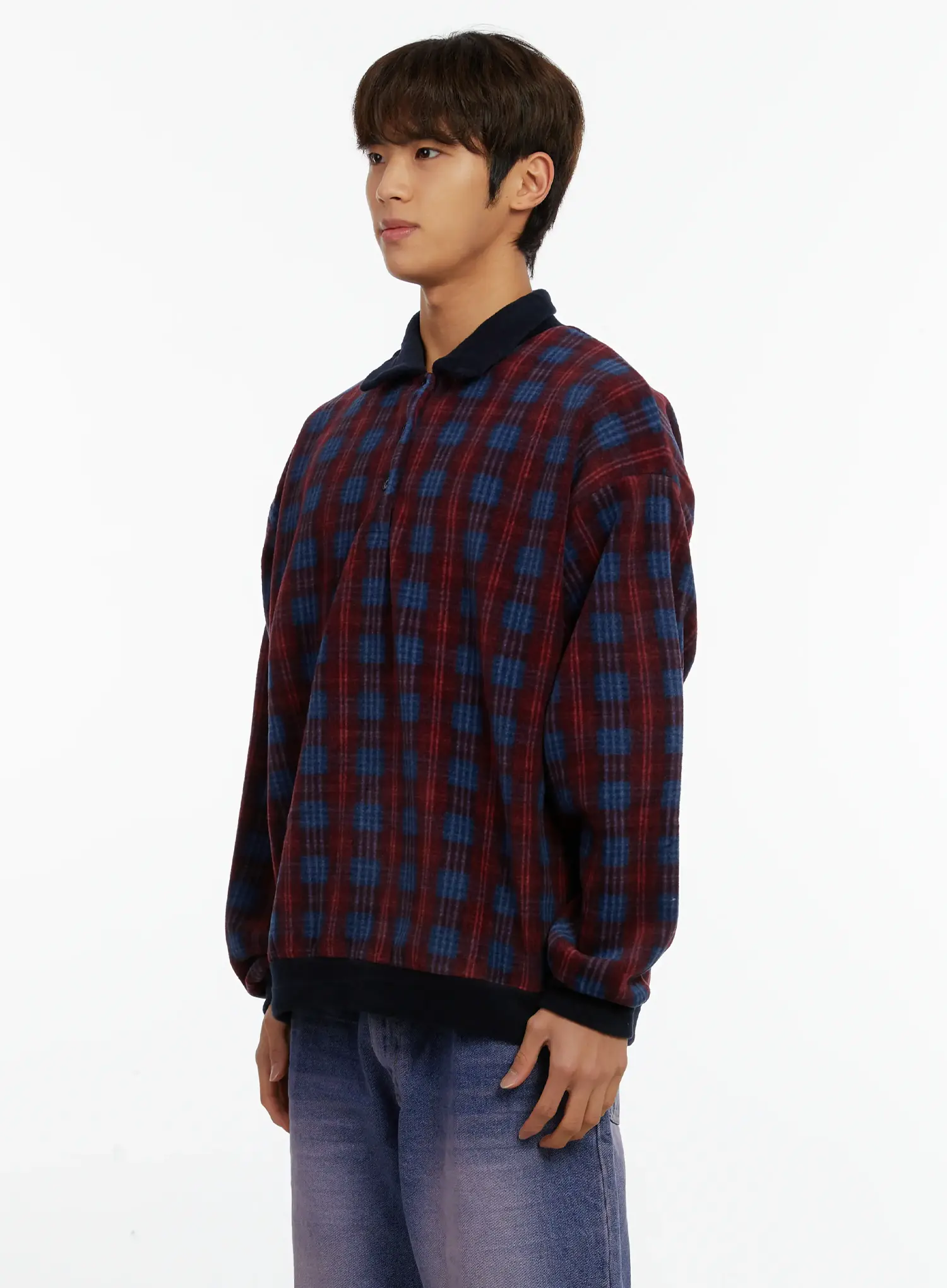 Men's Checkered Collar Sweatshirt ID523 - Image 4