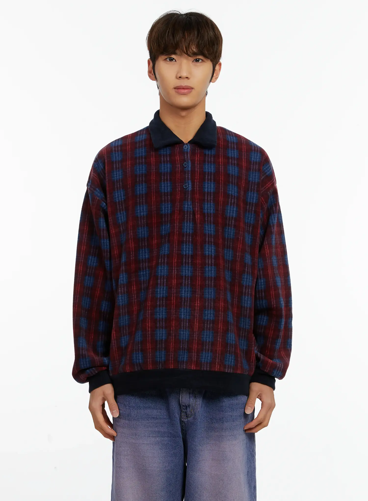 Men's Checkered Collar Sweatshirt ID523 - Image 7