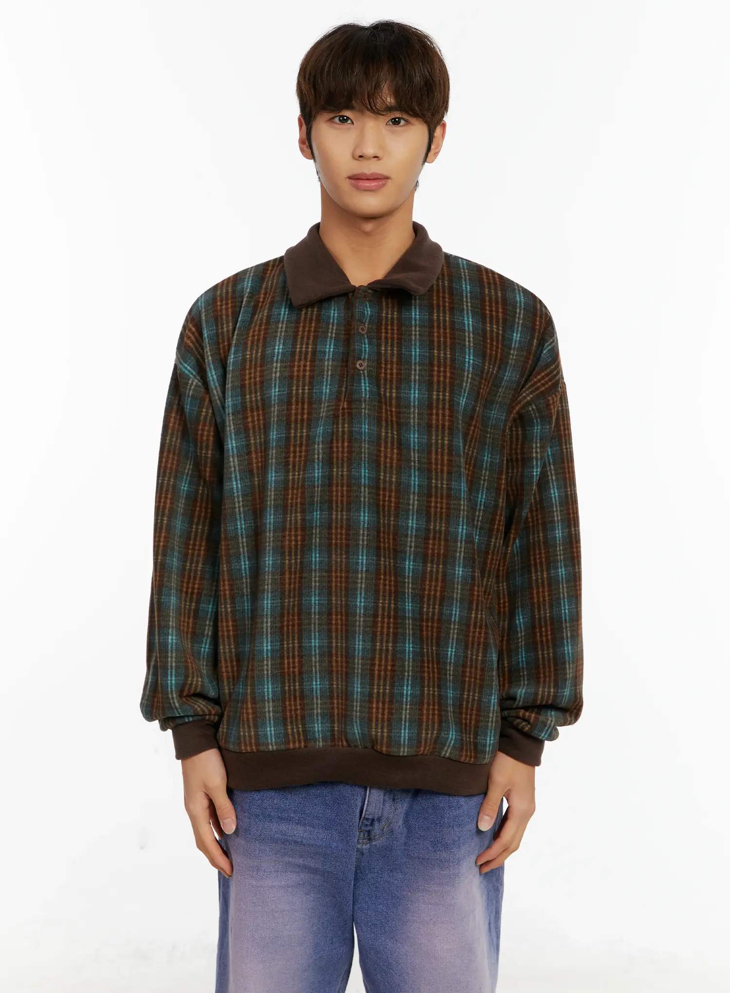 Men's Checkered Collar Sweatshirt ID523 - Image 8