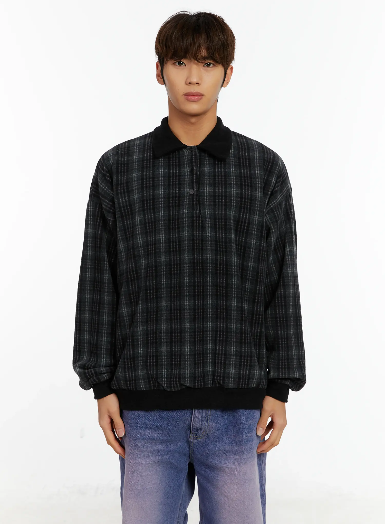 Men's Checkered Collar Sweatshirt ID523 - Image 9