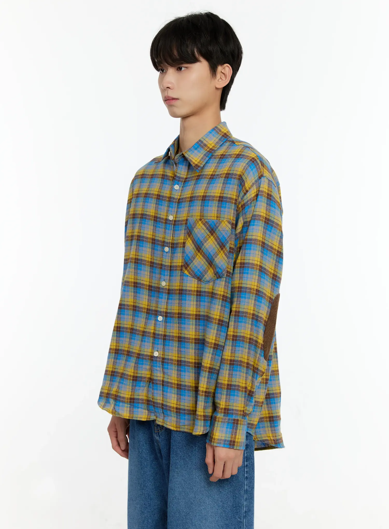 Men's Checkered Elbow Patch Shirt IN503 - Image 4