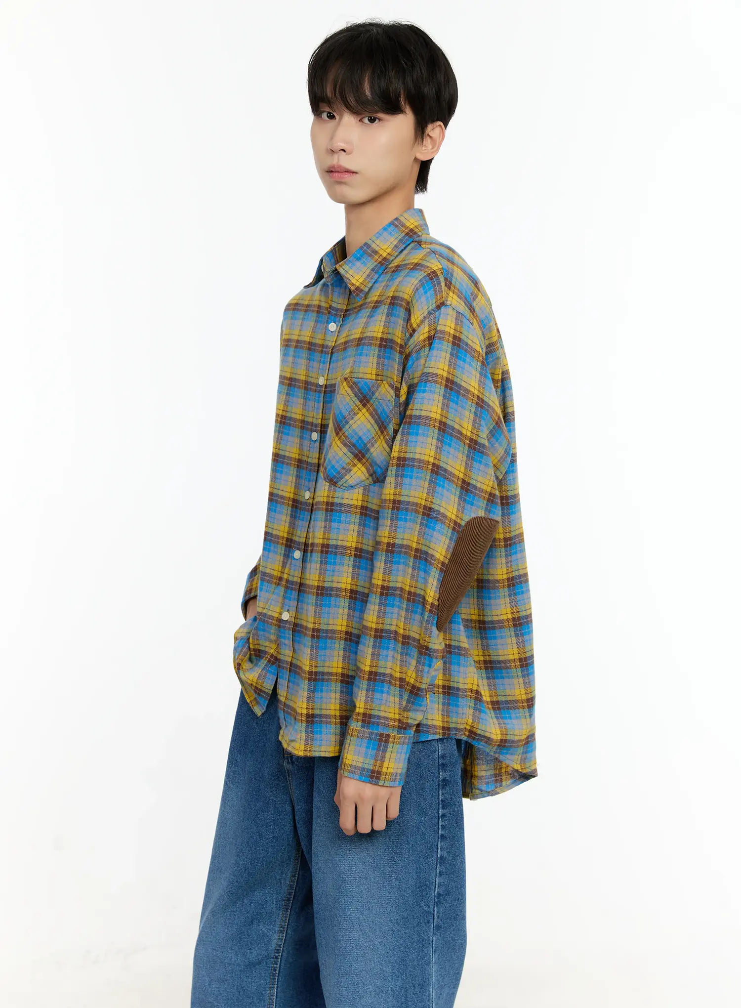Men's Checkered Elbow Patch Shirt IN503 - Image 7
