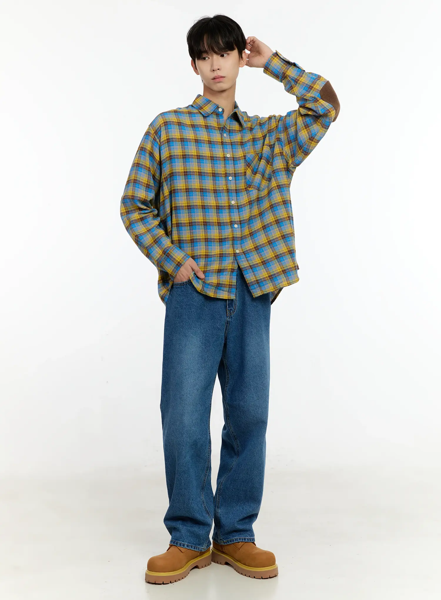 Men's Checkered Elbow Patch Shirt IN503 - Image 8