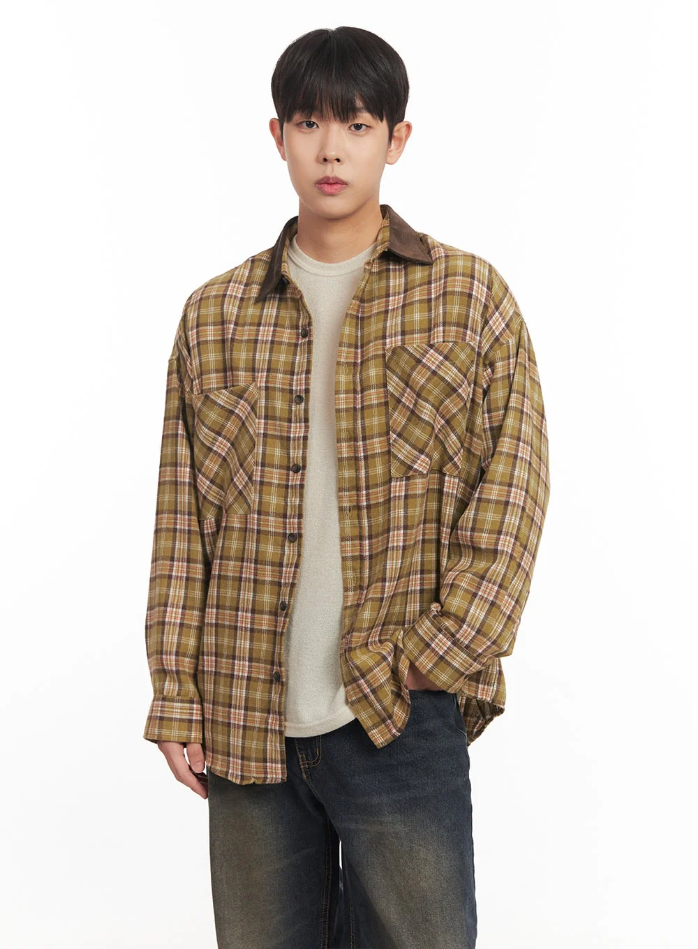 Men's Checkered Oversize Collared Shirt IM527