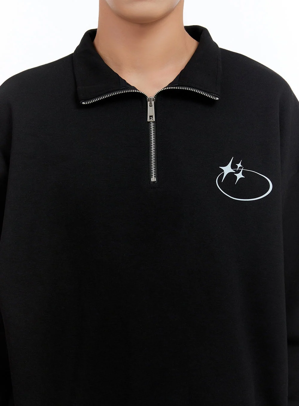 Men's Classic Cotton Half-Zip Graphic Hoodie (Black) IS413 - Image 3