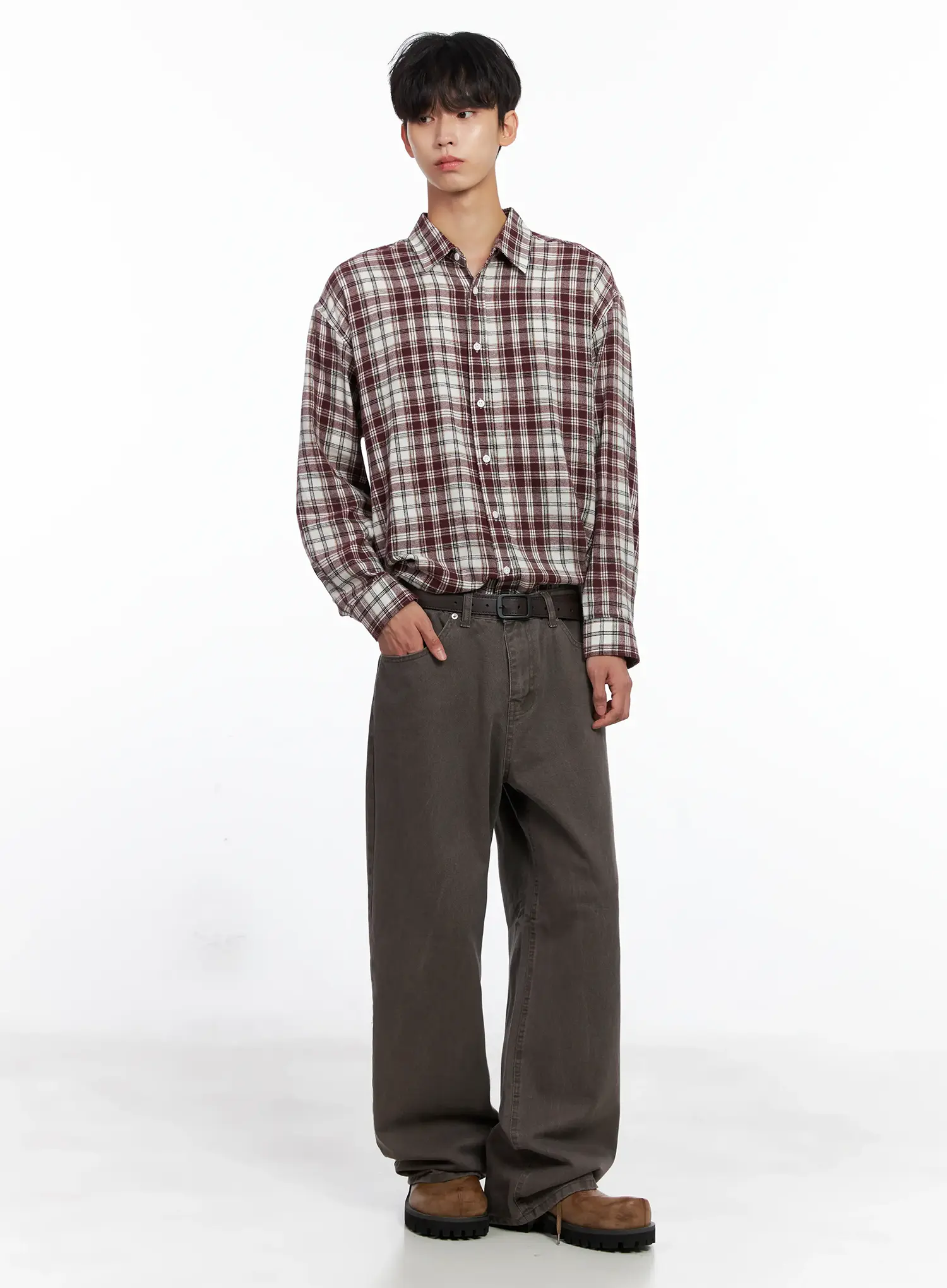 Men's Classic Plaid Button-Up Shirt IS519 - Image 2