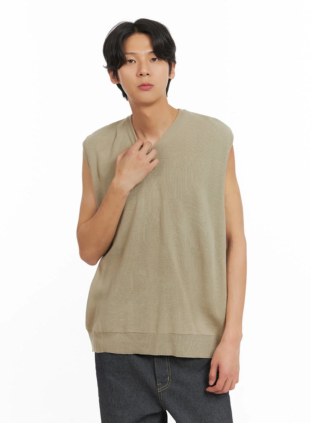 Men's Classic V-Neck Knit Vest (Beige) IY424 - Image 4