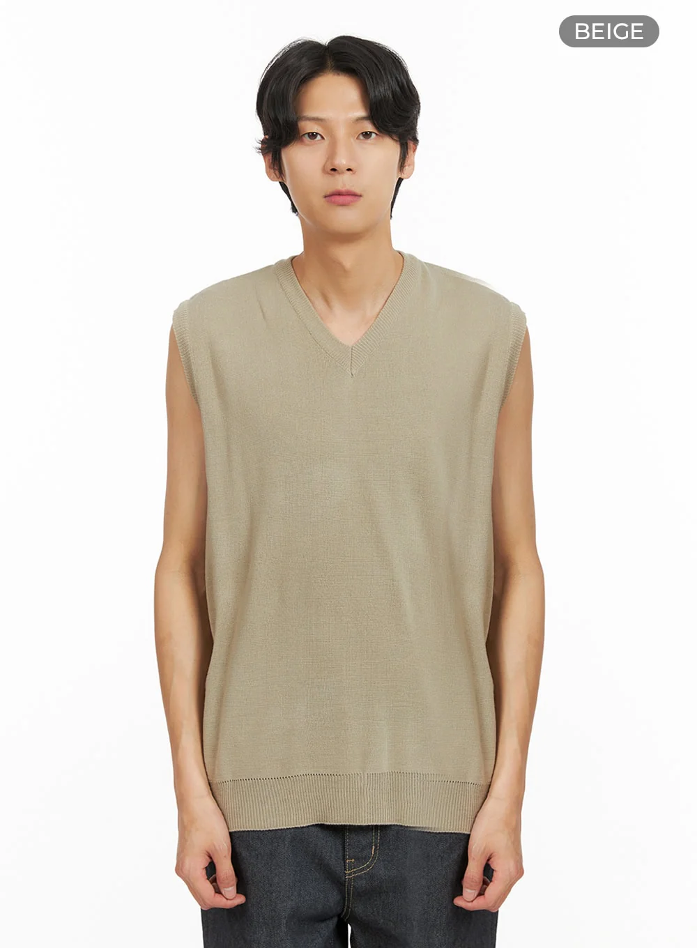 Men's Classic V-Neck Knit Vest (Beige) IY424 - Image 8