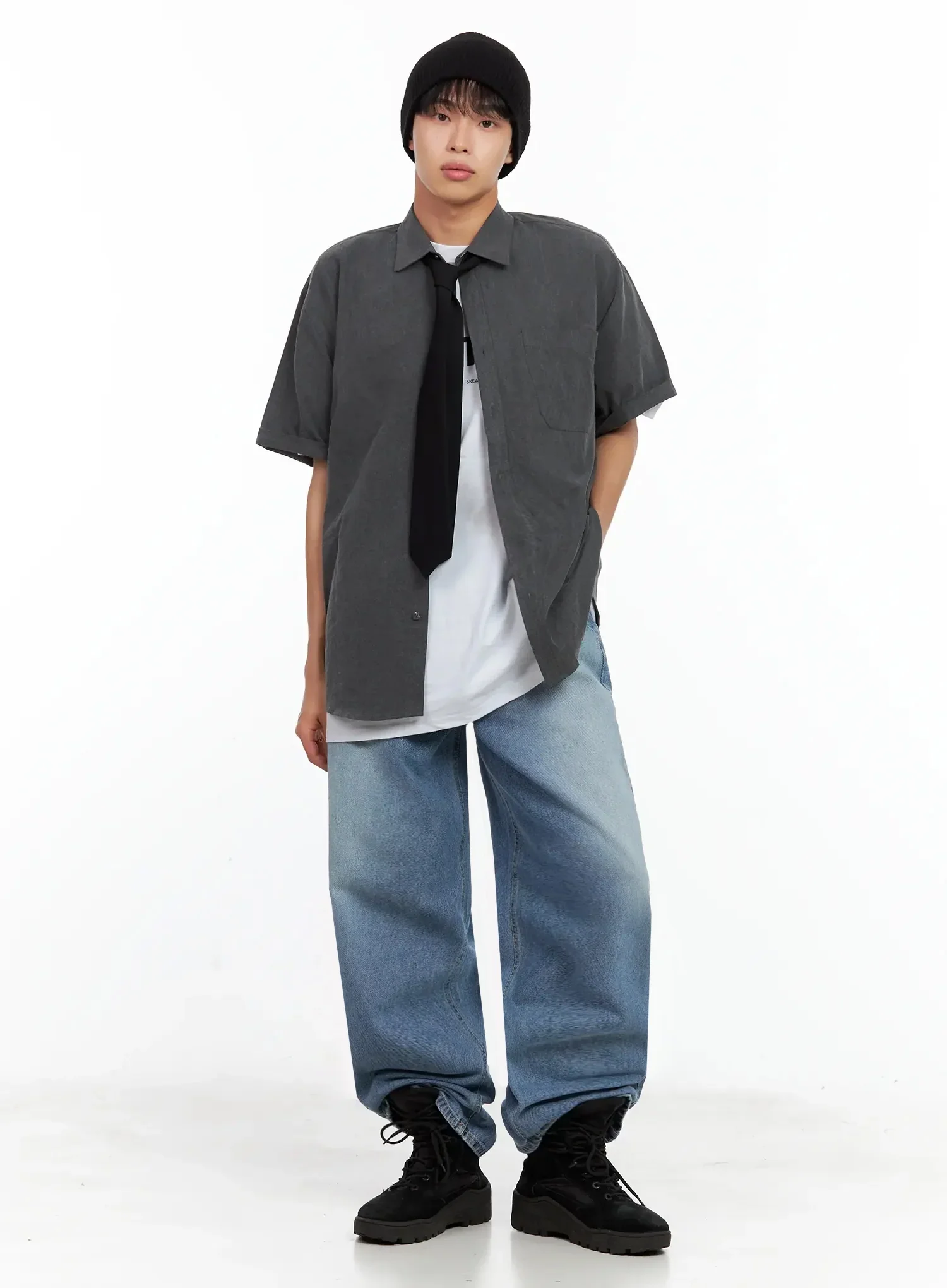 Men's Collared Short-Sleeve Button-Up Top IL516 - Image 3