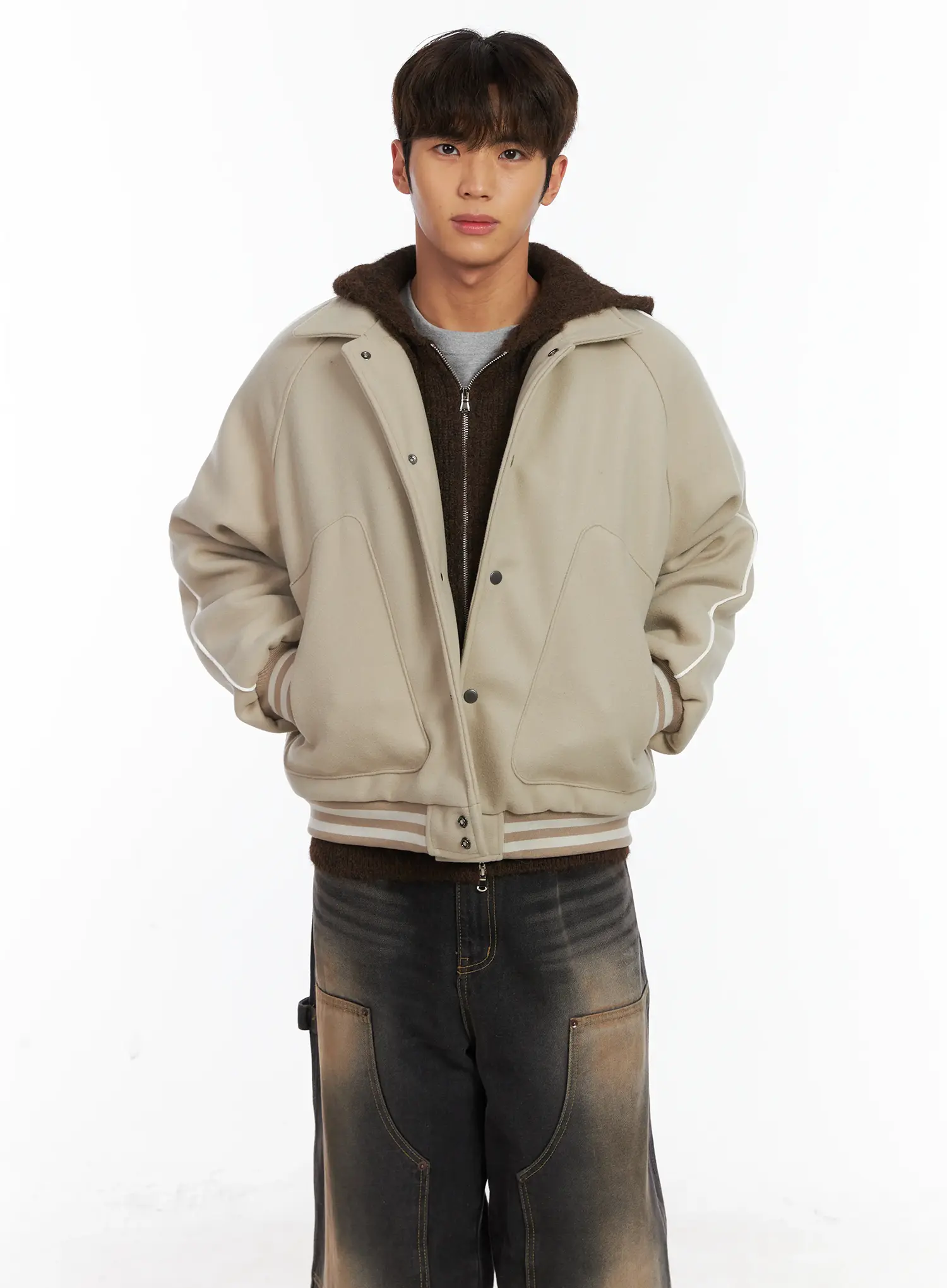 Men's Contrast Piping Varsity Jacket ID511 - Image 7