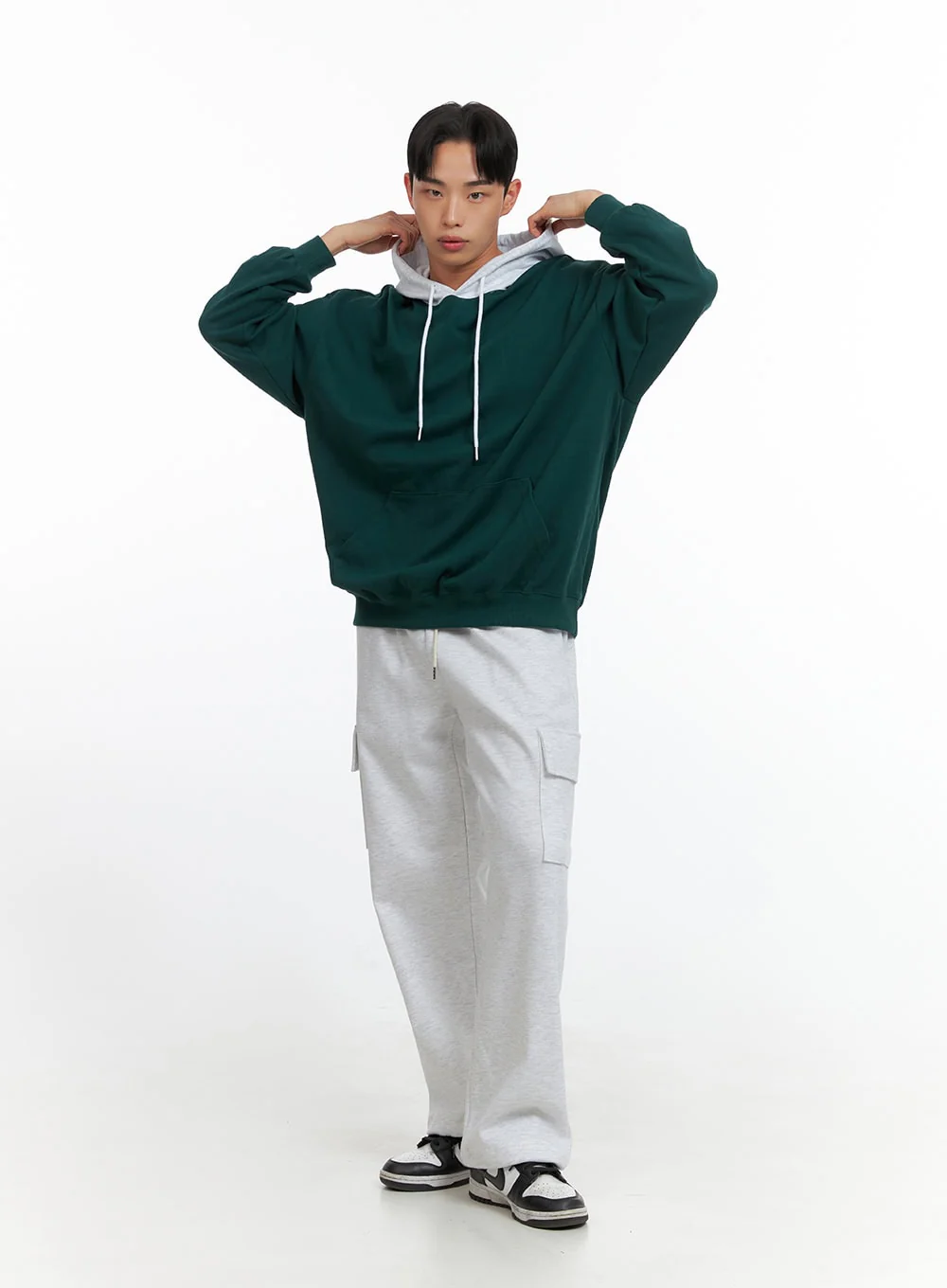 Men's Contrasting Hoodie (Green) IU414 - Image 2