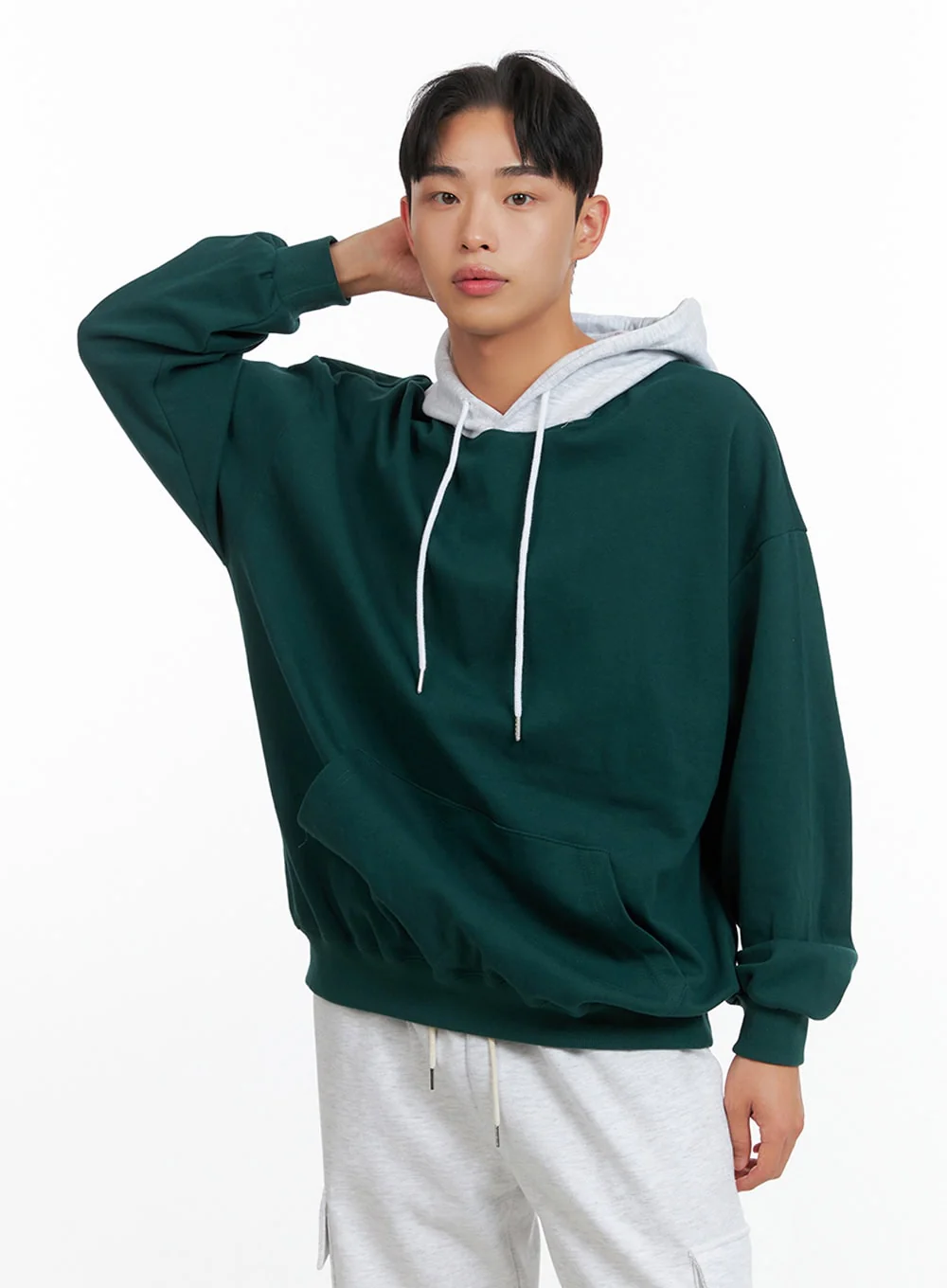 Men's Contrasting Hoodie (Green) IU414 - Image 4