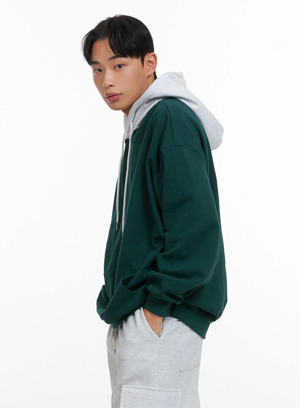 Men's Contrasting Hoodie (Green) IU414 - Image 5