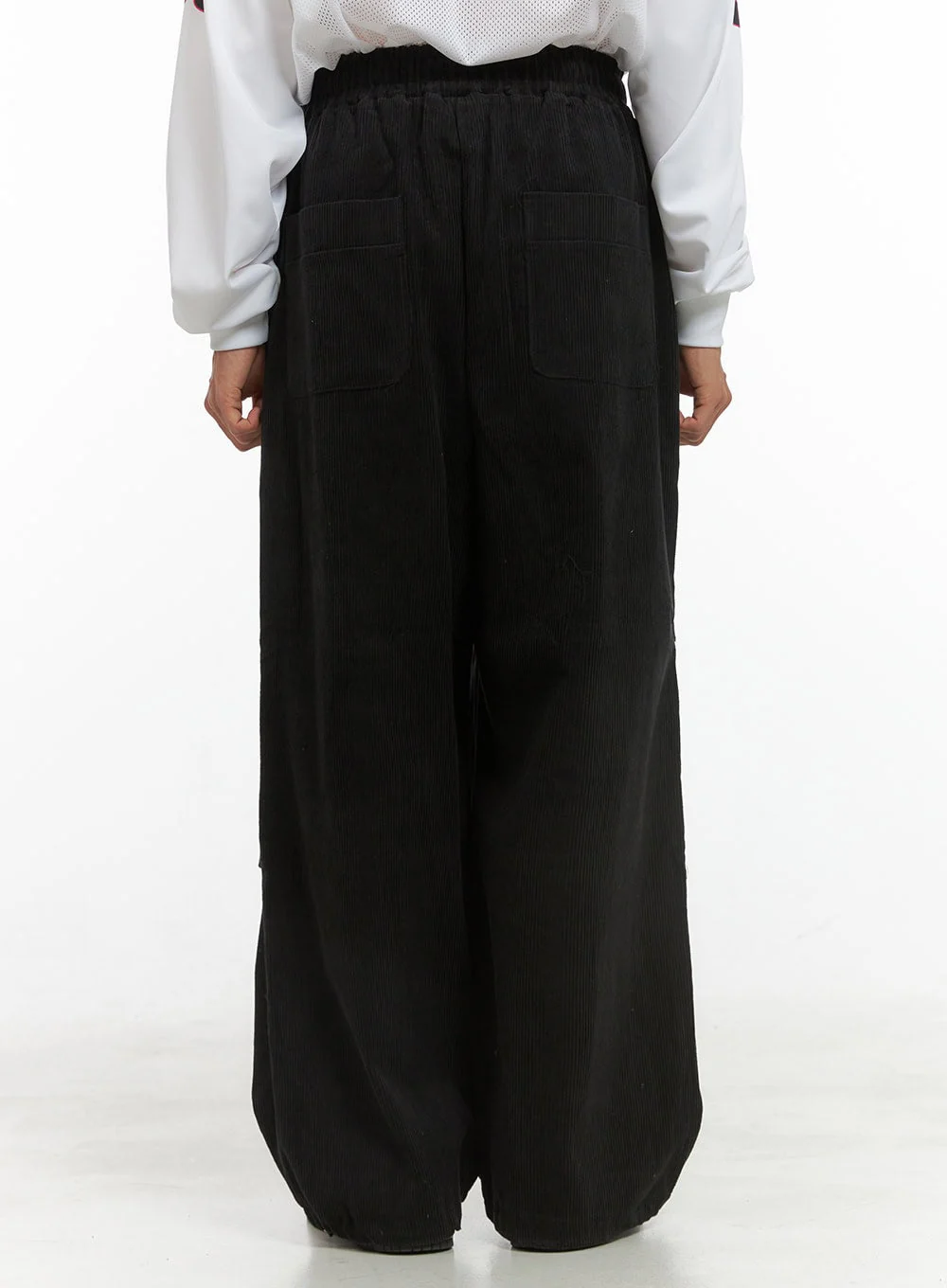 Men's Corduroy Pintuck Parachute Pants (Black) IS420 - Image 5