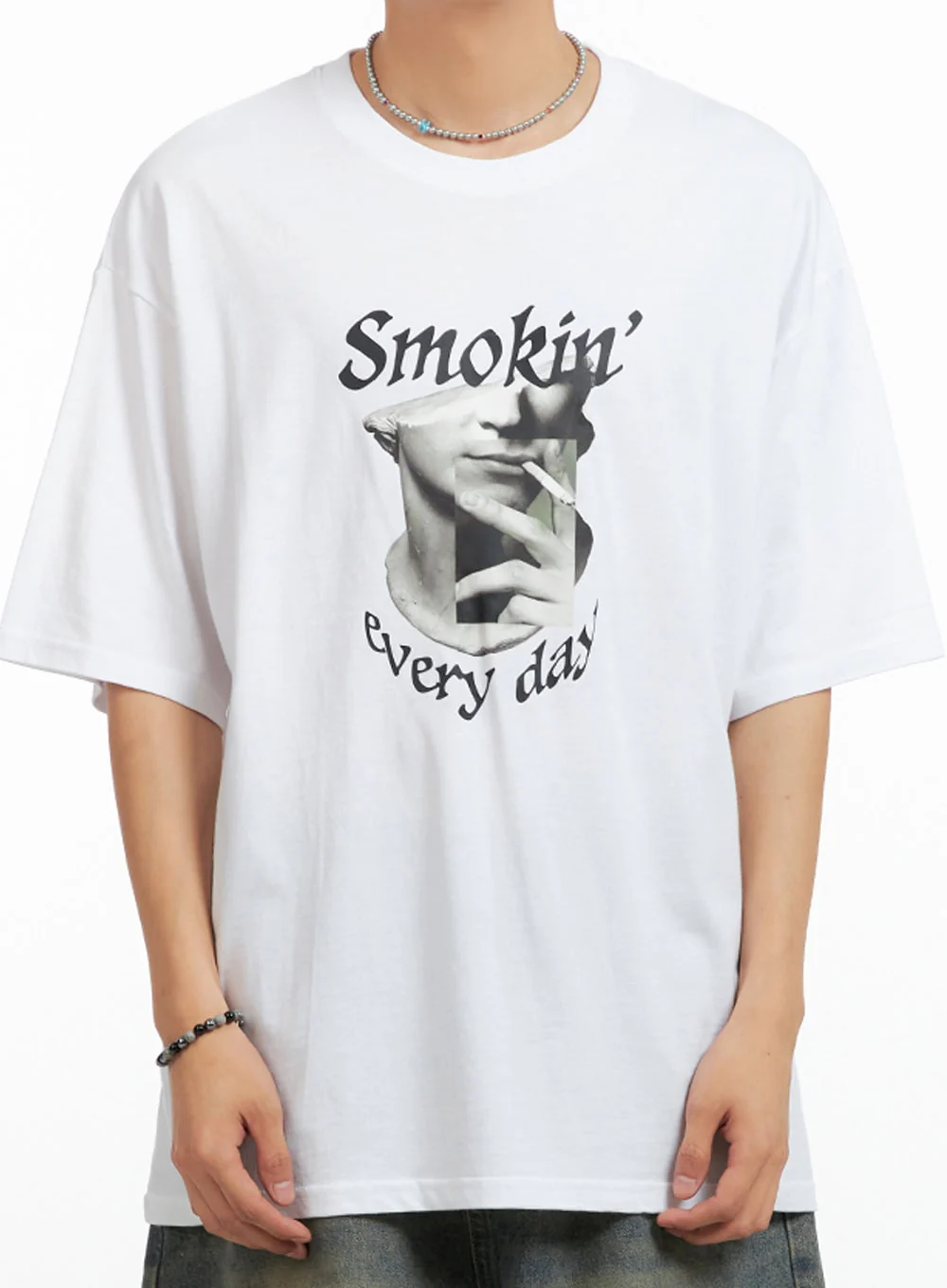 Men's Cotton Graphic Oversize T-Shirt (White) IG402 - Image 3