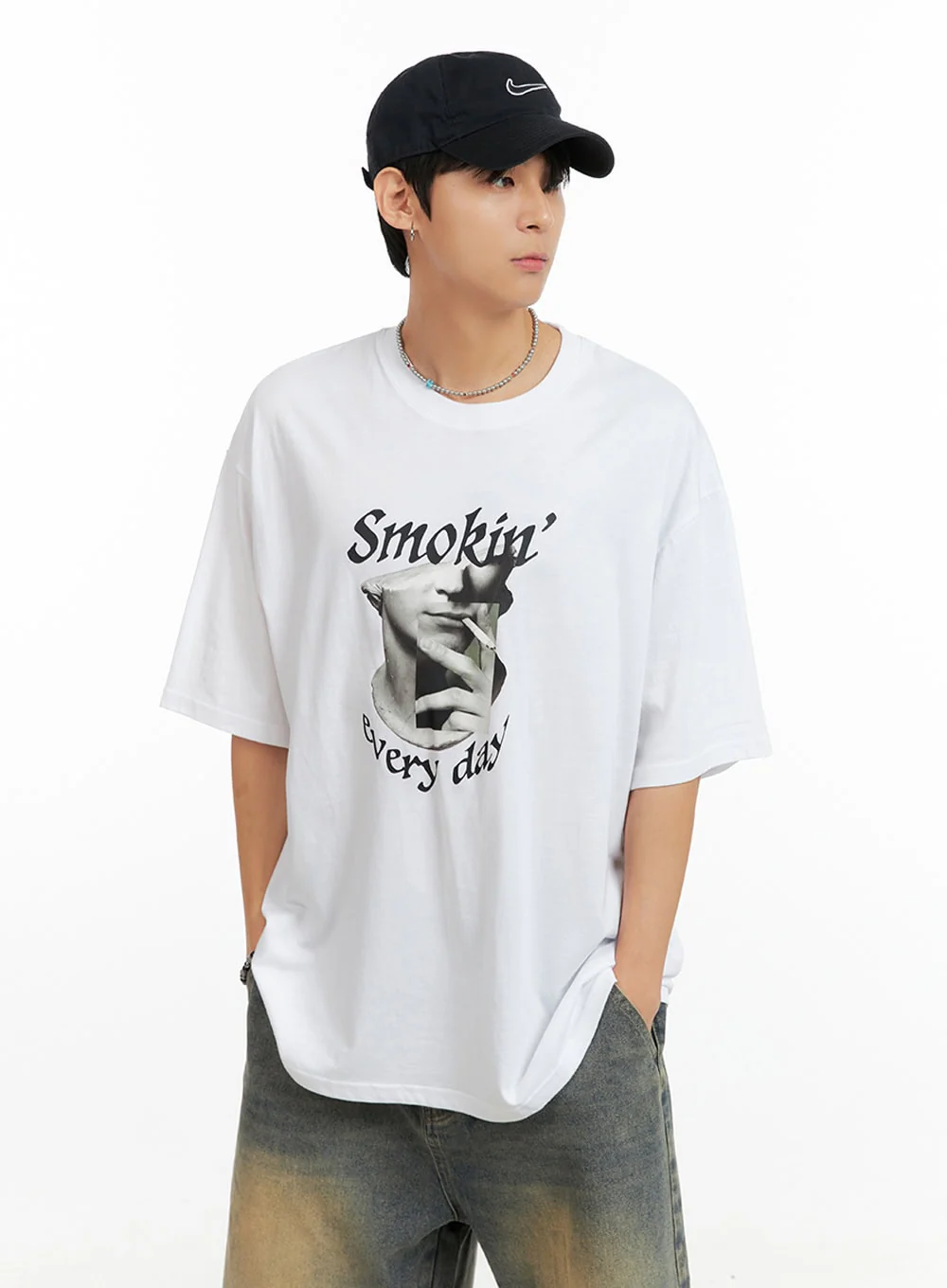Men's Cotton Graphic Oversize T-Shirt (White) IG402 - Image 4