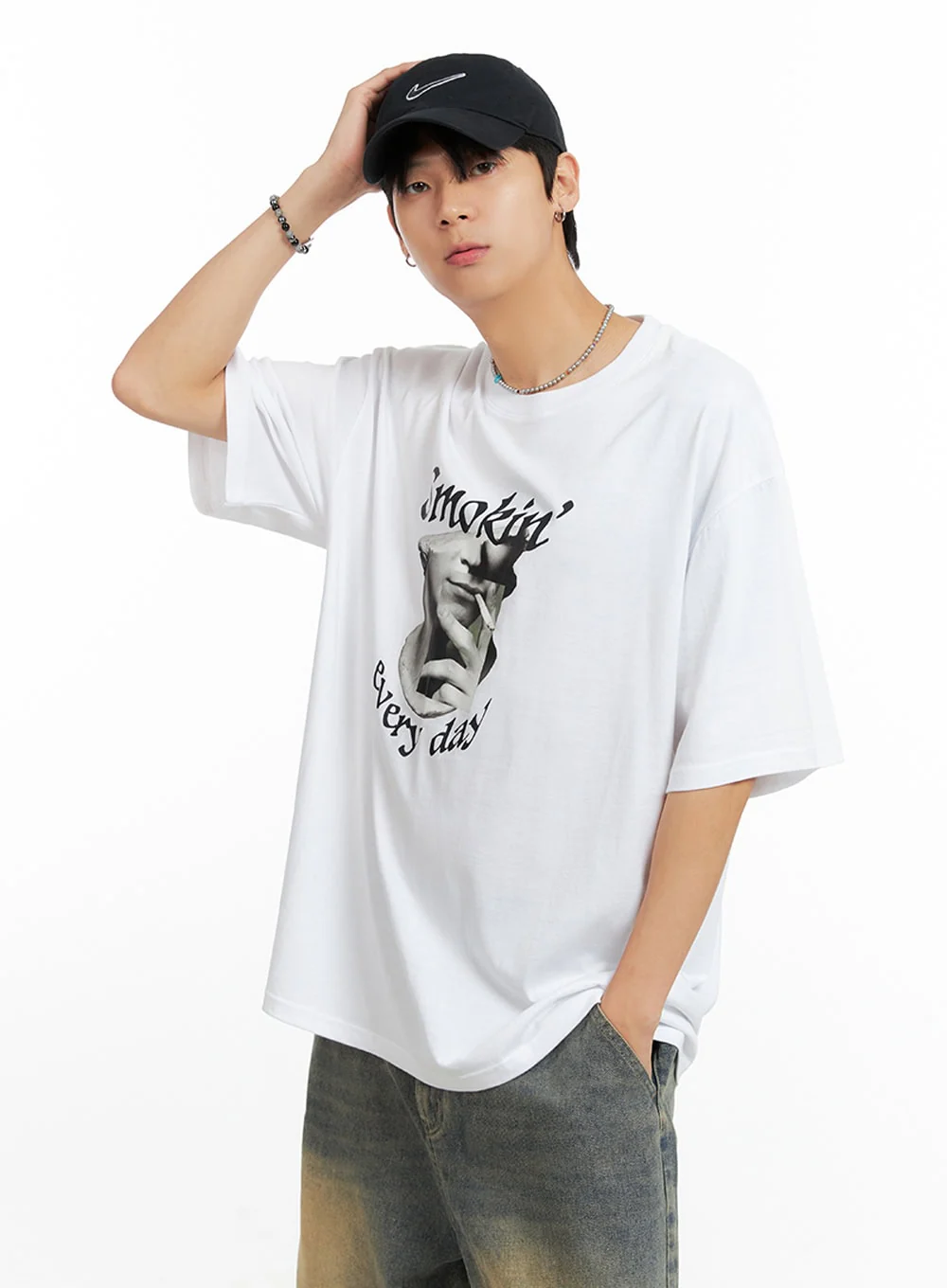 Men's Cotton Graphic Oversize T-Shirt (White) IG402 - Image 5