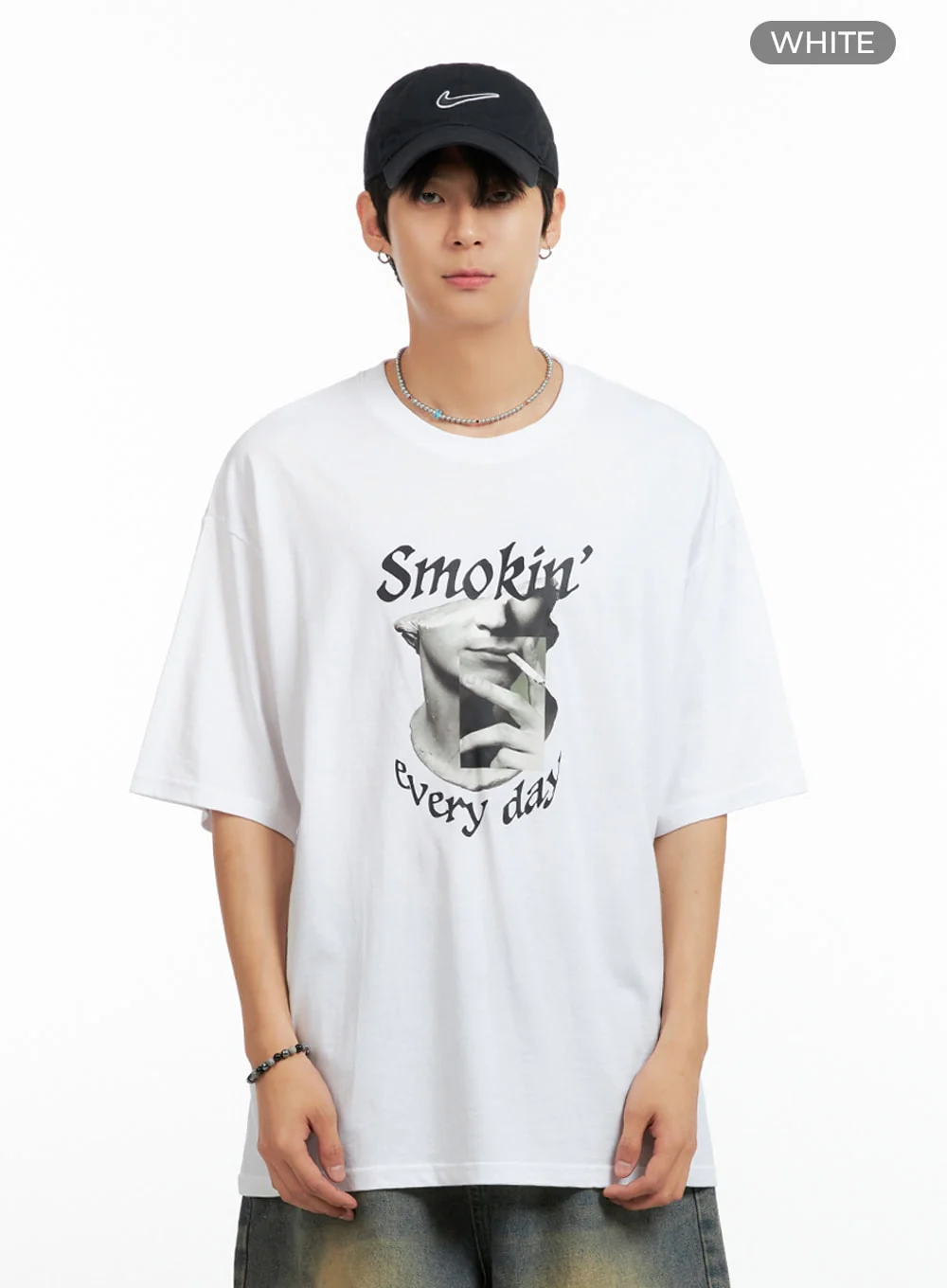 Men's Cotton Graphic Oversize T-Shirt (White) IG402 - Image 9