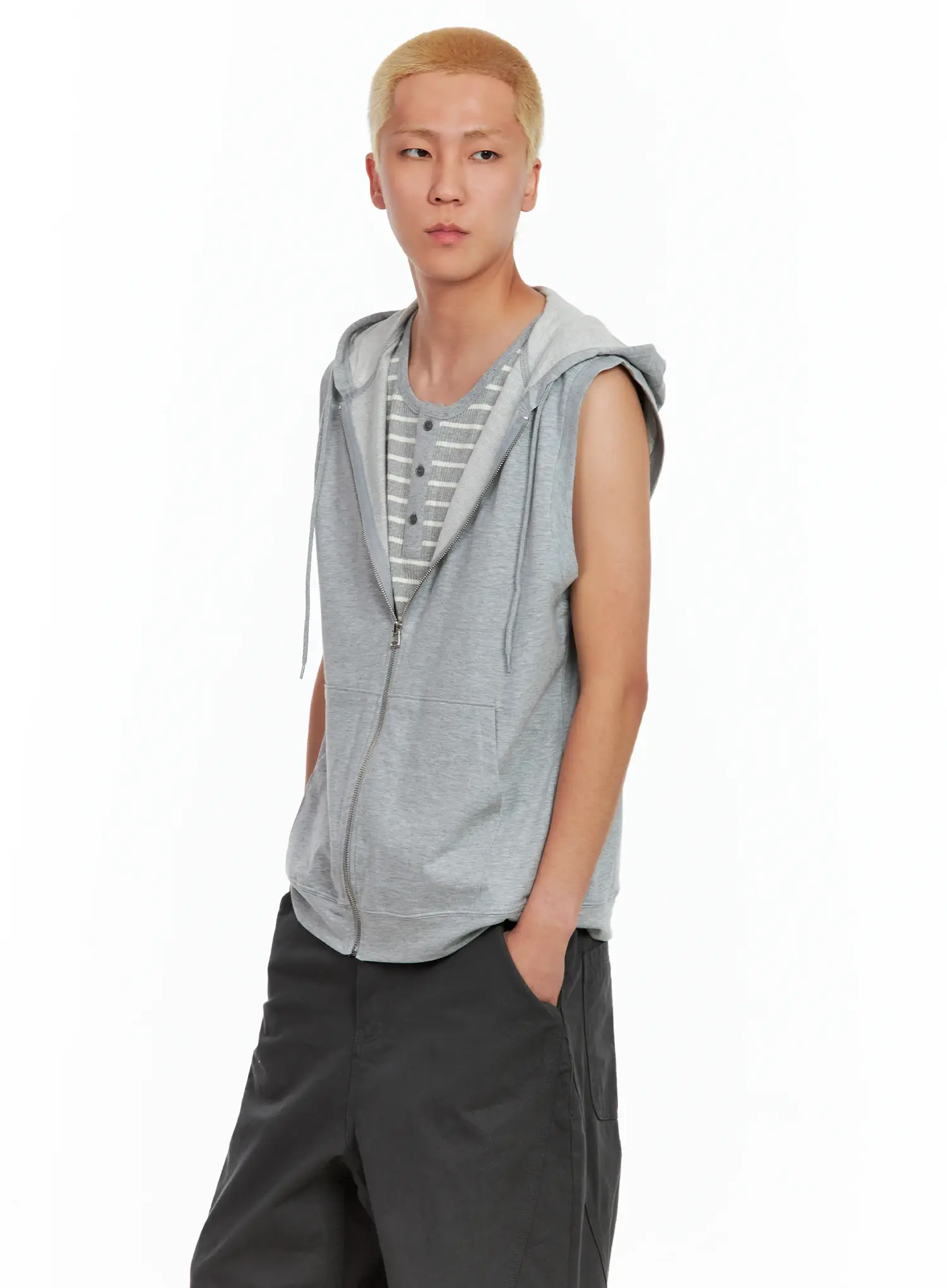 Men's Cotton Zip-Up Hoodie Vest IL511 - Image 7