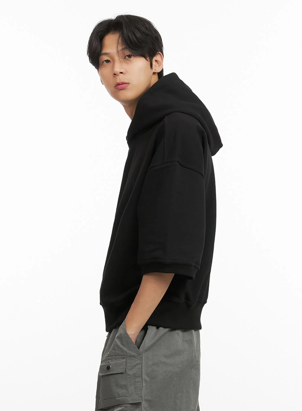 Men's Cozy Boxy Fit Hooded Sweatshirt (Black) IU405 - Image 4