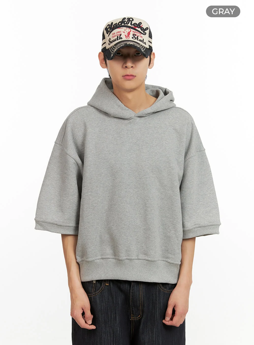Men's Cozy Boxy Fit Hooded Sweatshirt (Gray) IU405 - Image 8