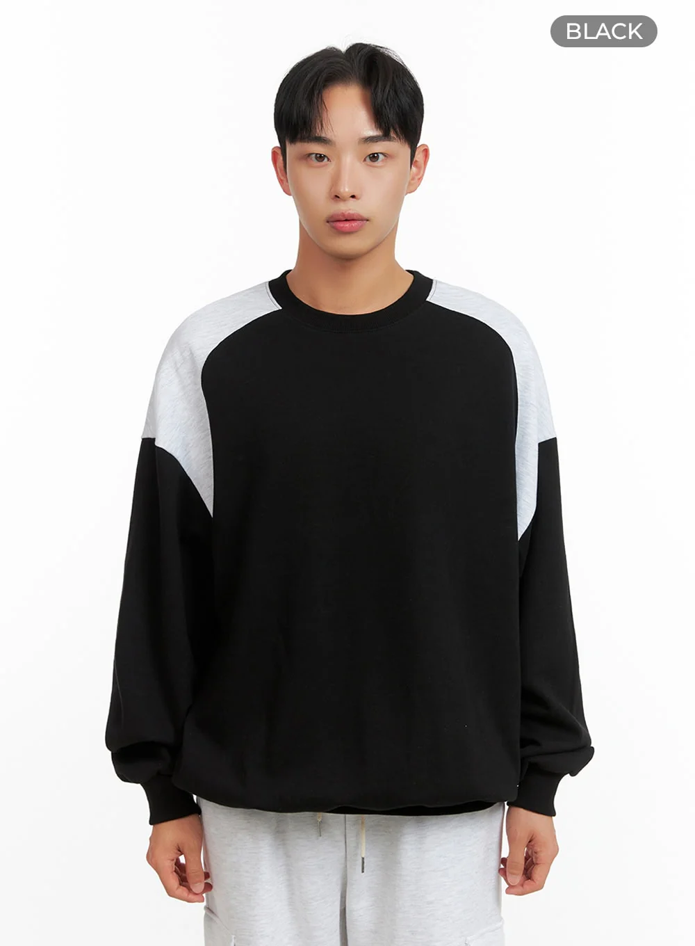Men's Cozy Contrasting Crewneck Sweatshirt (Black) IU414 - Image 7