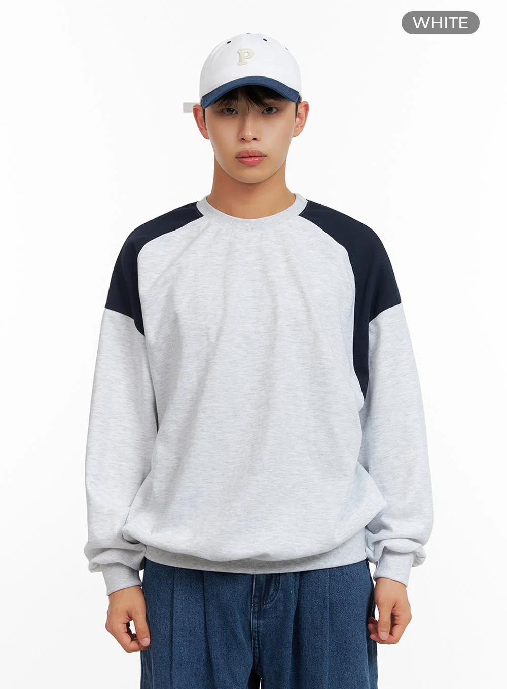 Men's Cozy Contrasting Crewneck Sweatshirt (White) IU414 - Image 9