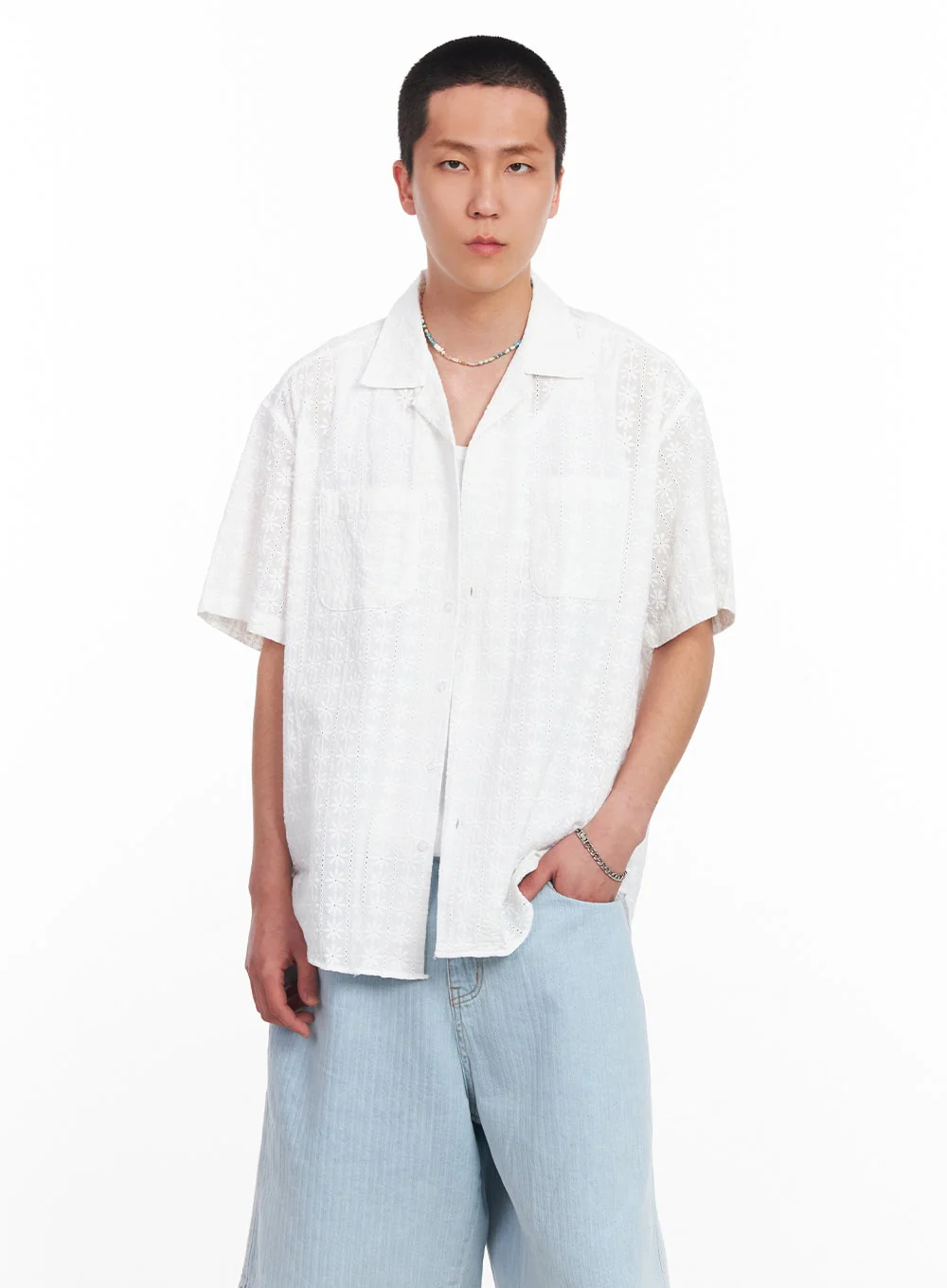 Men's Crochet Collared Shirt IU512