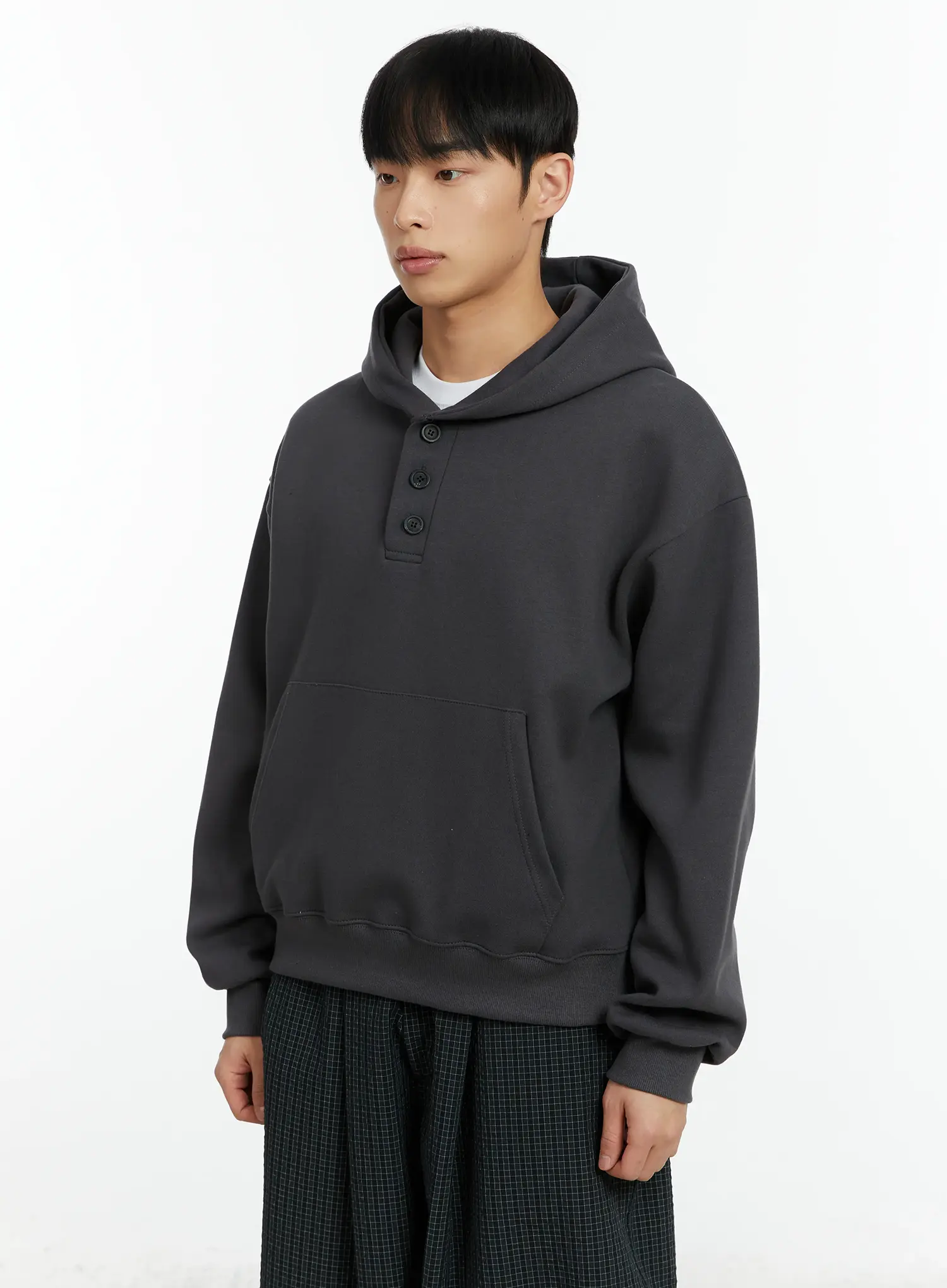 Men's Cropped Henley Hoodie IF511 - Image 4